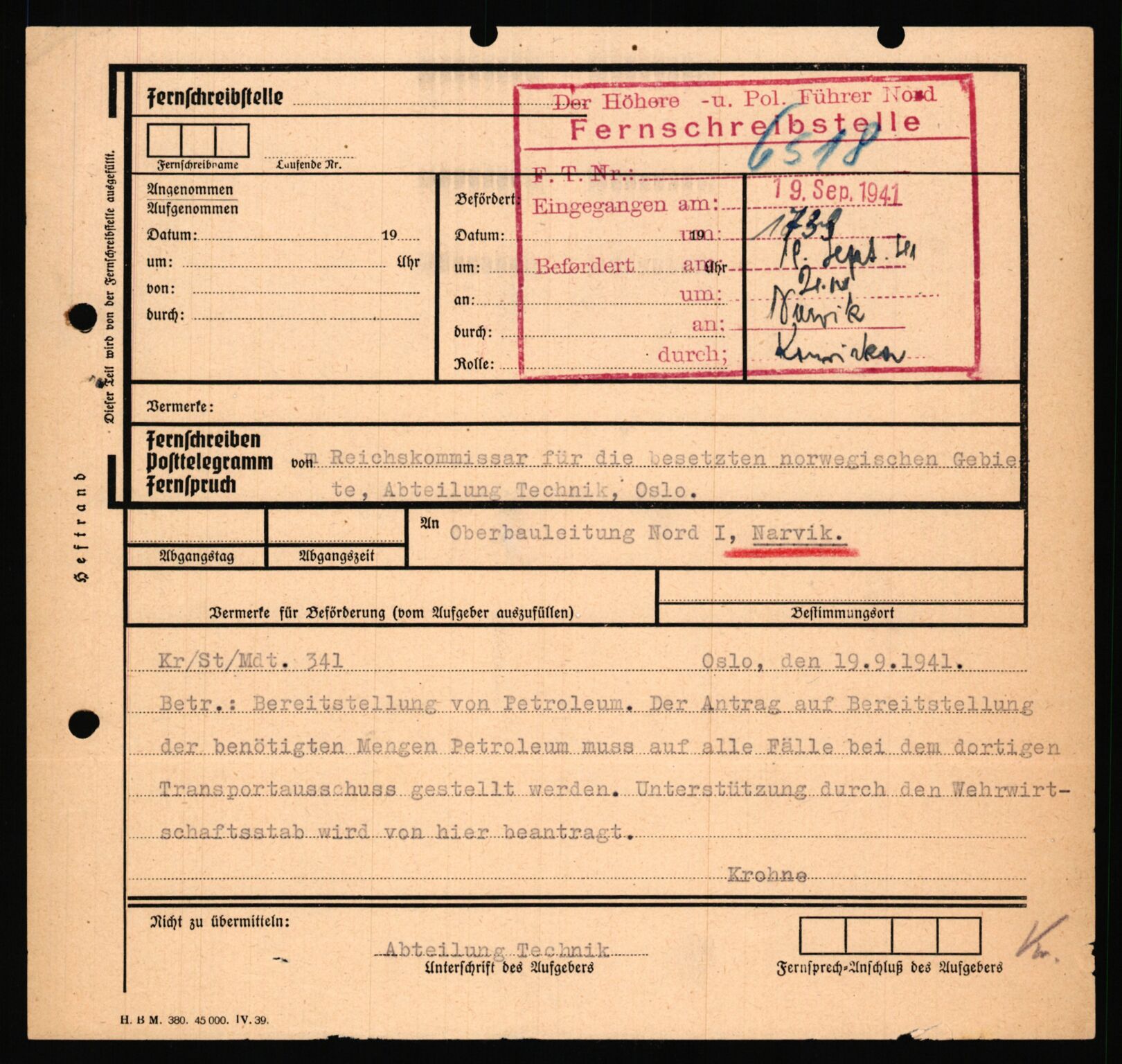 Tyske arkiver, Organisation Todt (OT), Einsatzgruppe Wiking, AV/RA-RAFA-2188/2/B/Bb/L0006: Korrespondanse med Kriegsmarine, 1940-1941, p. 40