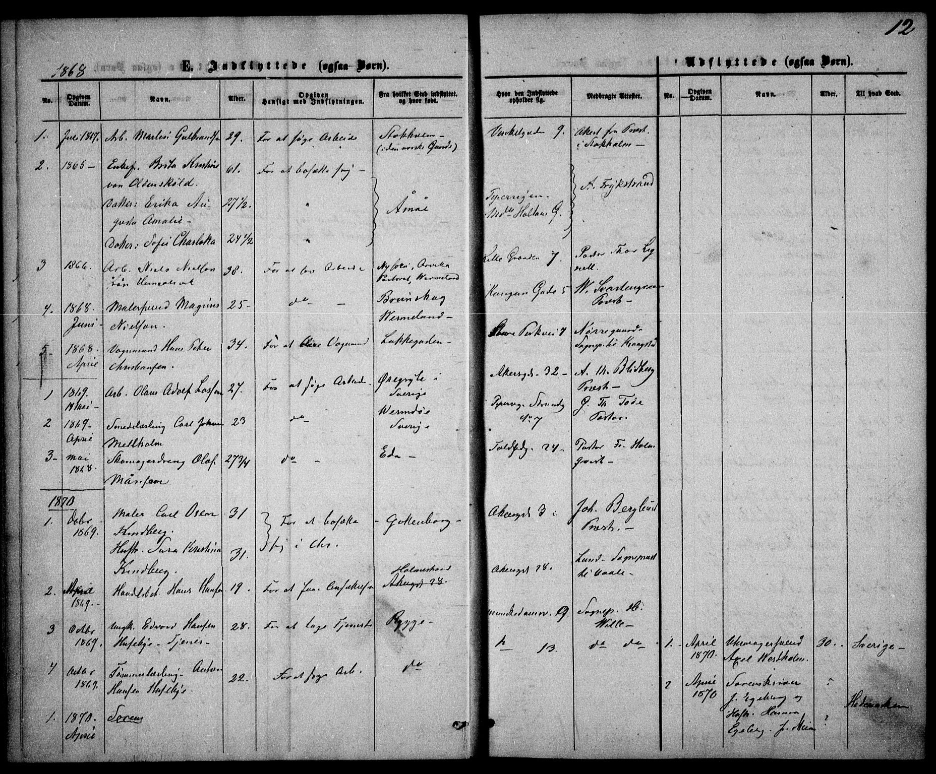 Trefoldighet prestekontor Kirkebøker, SAO/A-10882/F/Fe/L0001: Parish register (official) no. V 1, 1858-1887, p. 12