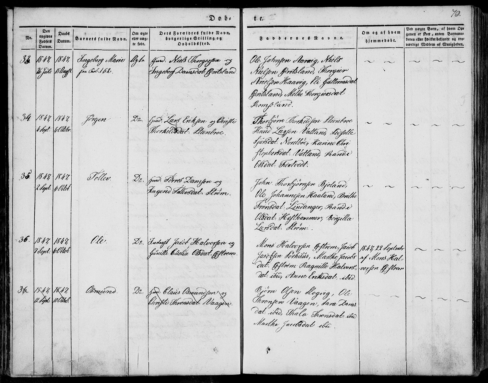 Skjold sokneprestkontor, AV/SAST-A-101847/H/Ha/Haa/L0006: Parish register (official) no. A 6.1, 1835-1858, p. 70