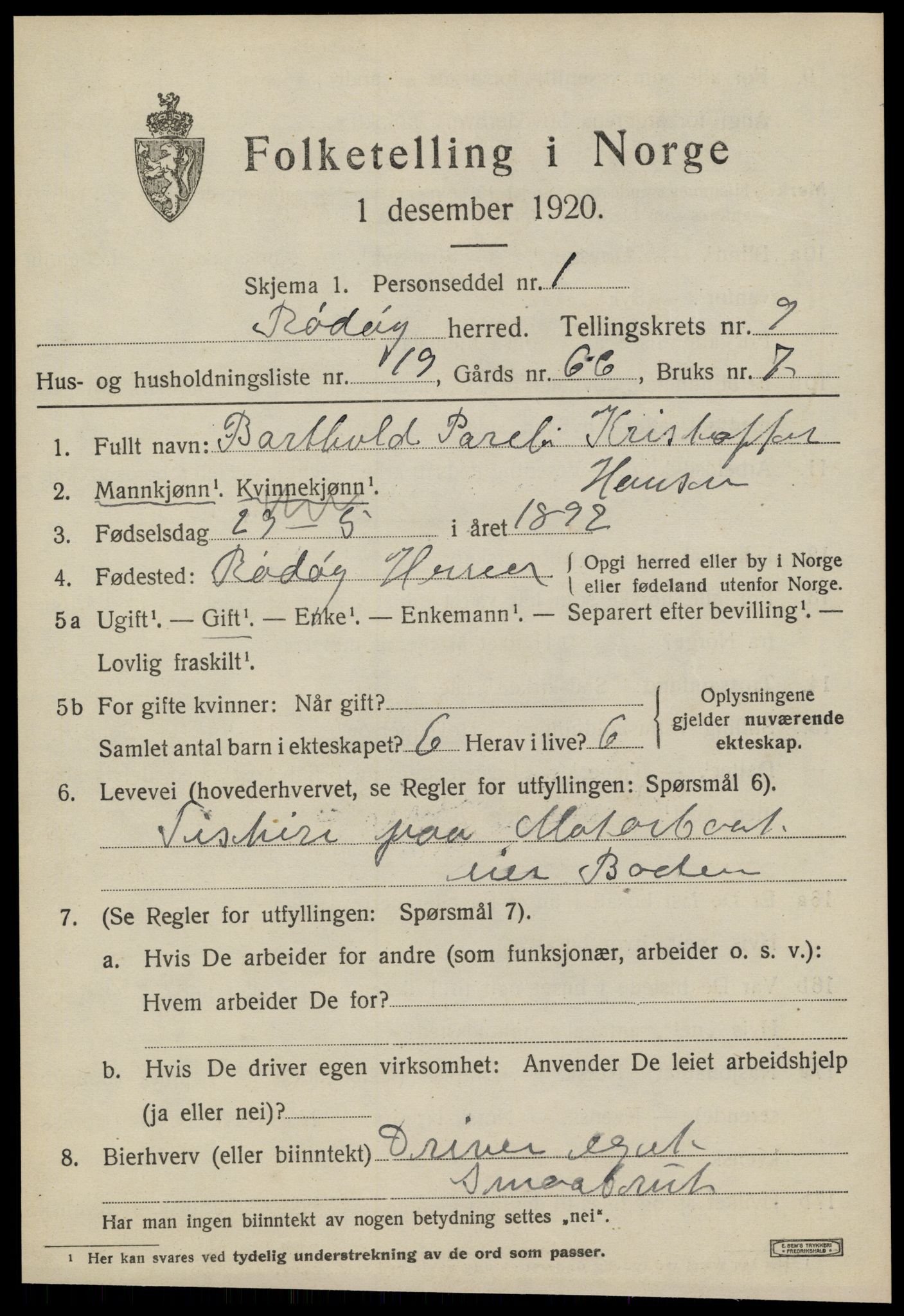 SAT, 1920 census for Rødøy, 1920, p. 5328