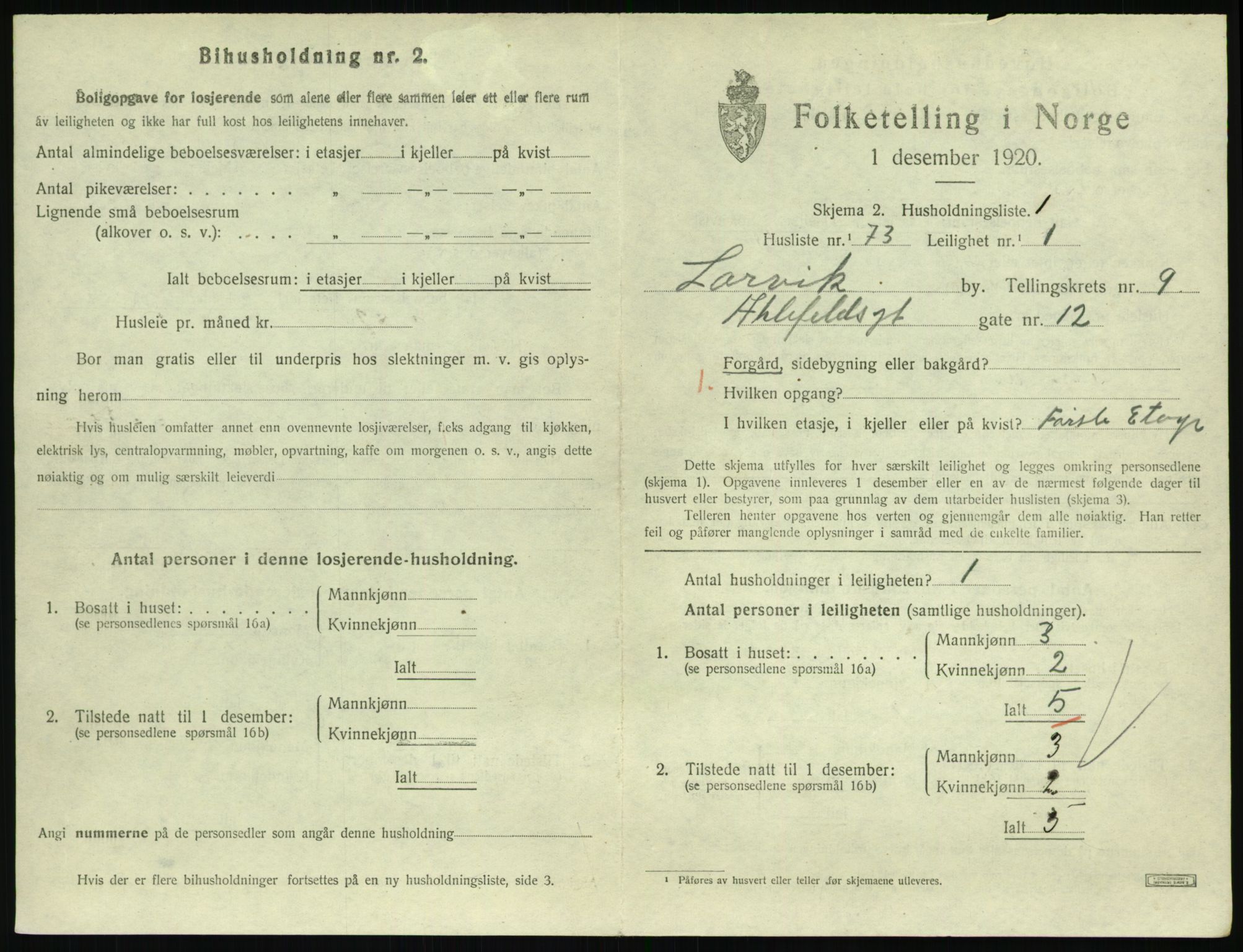 SAKO, 1920 census for Larvik, 1920, p. 7284