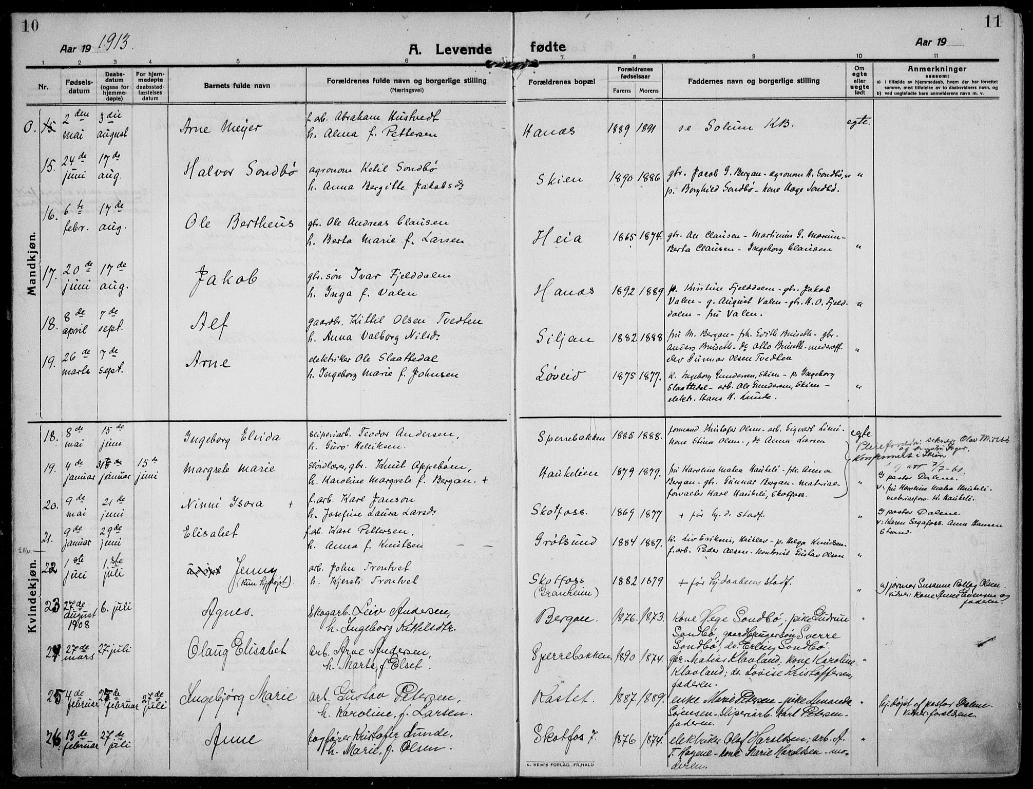 Solum kirkebøker, AV/SAKO-A-306/F/Fb/L0004: Parish register (official) no. II 4, 1913-1924, p. 10-11