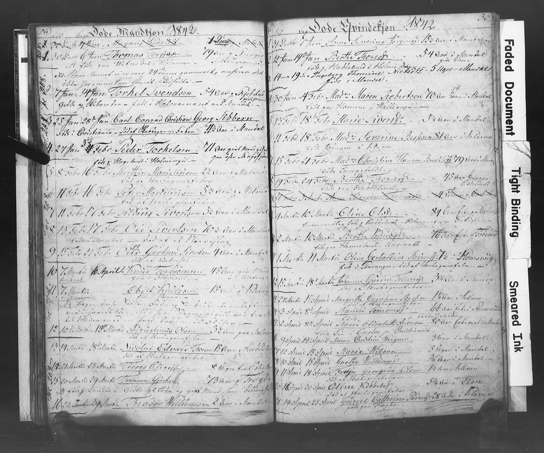 Mandal sokneprestkontor, SAK/1111-0030/F/Fb/Fba/L0005: Parish register (copy) no. B 1E, 1842-1845, p. 30