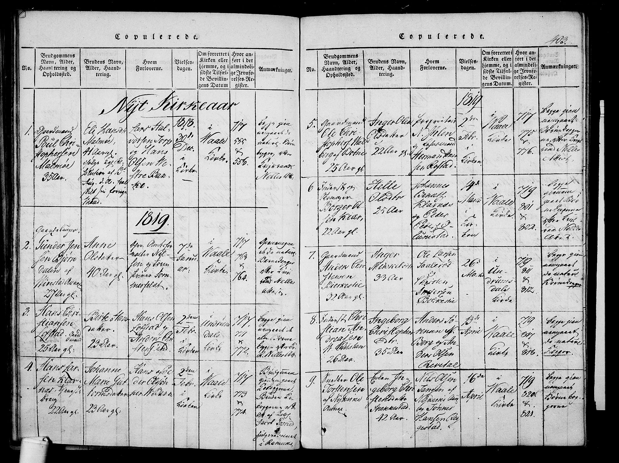 Våle kirkebøker, AV/SAKO-A-334/F/Fa/L0007: Parish register (official) no. I 7, 1814-1824, p. 402-403