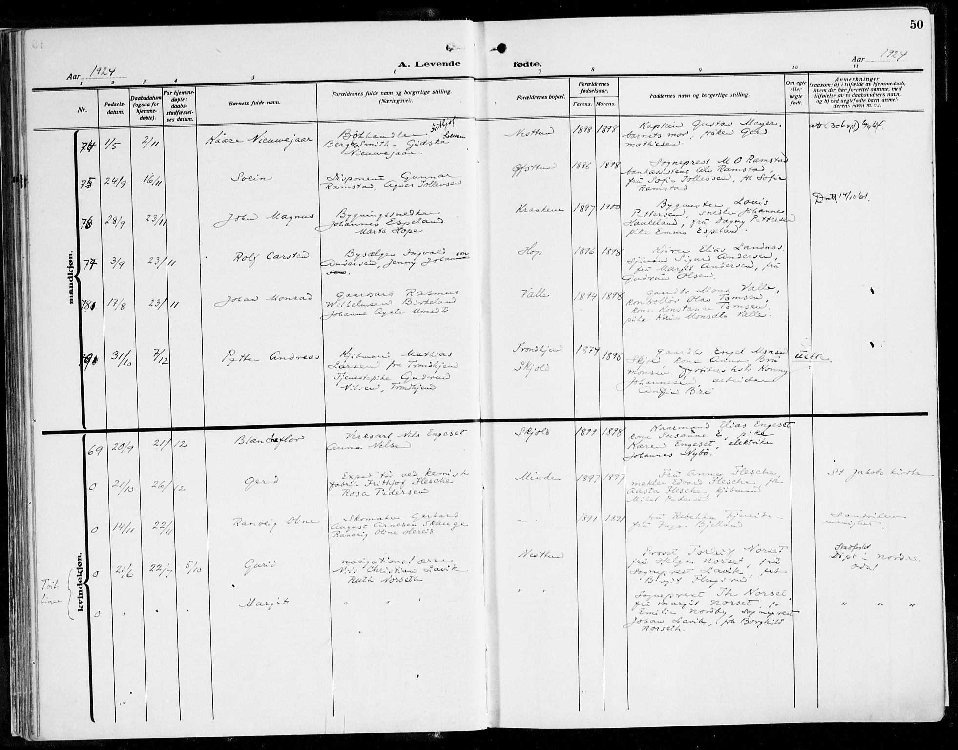 Fana Sokneprestembete, SAB/A-75101/H/Haa/Haaj/L0001: Parish register (official) no. J 1, 1921-1935, p. 50