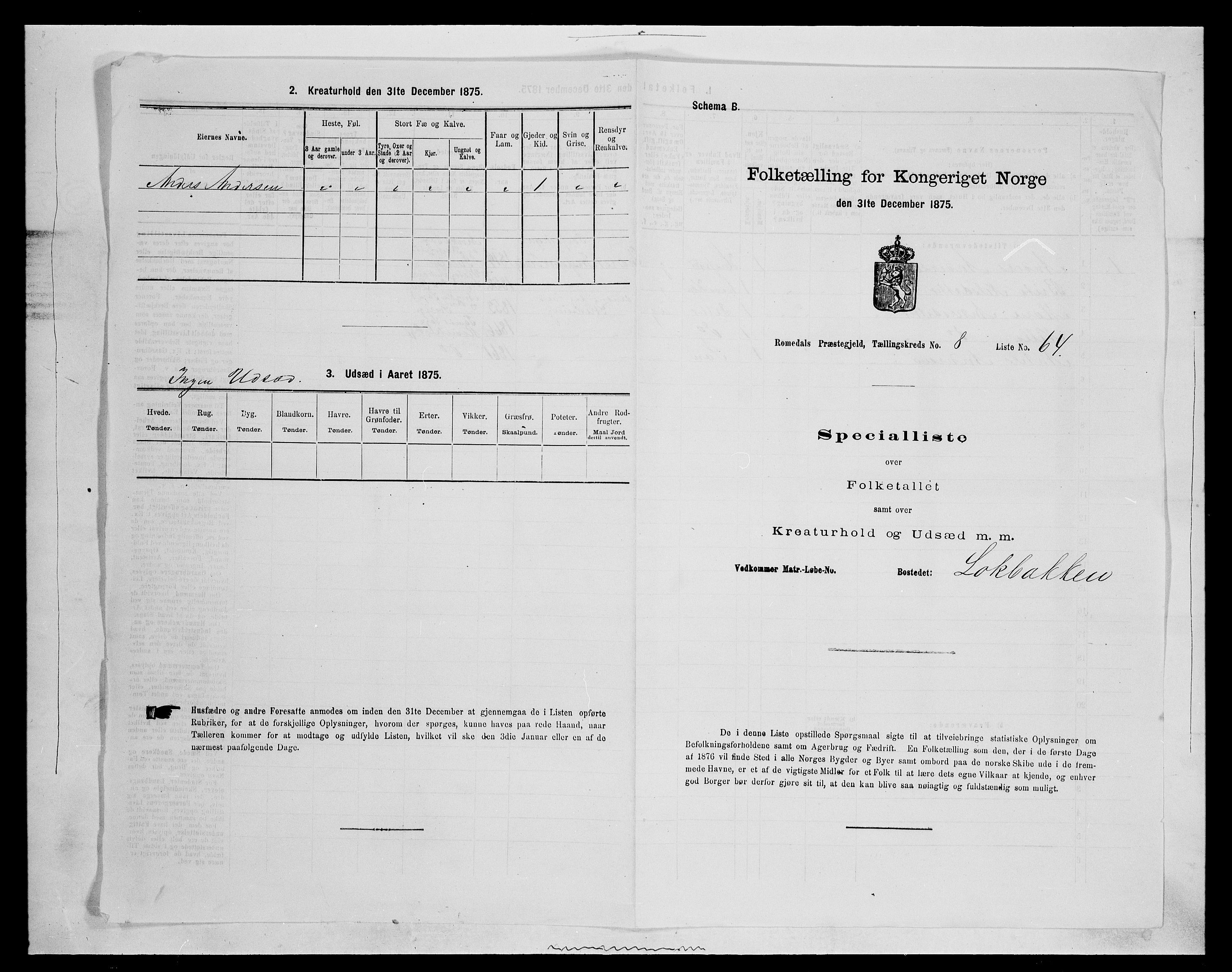 SAH, 1875 census for 0416P Romedal, 1875, p. 1332