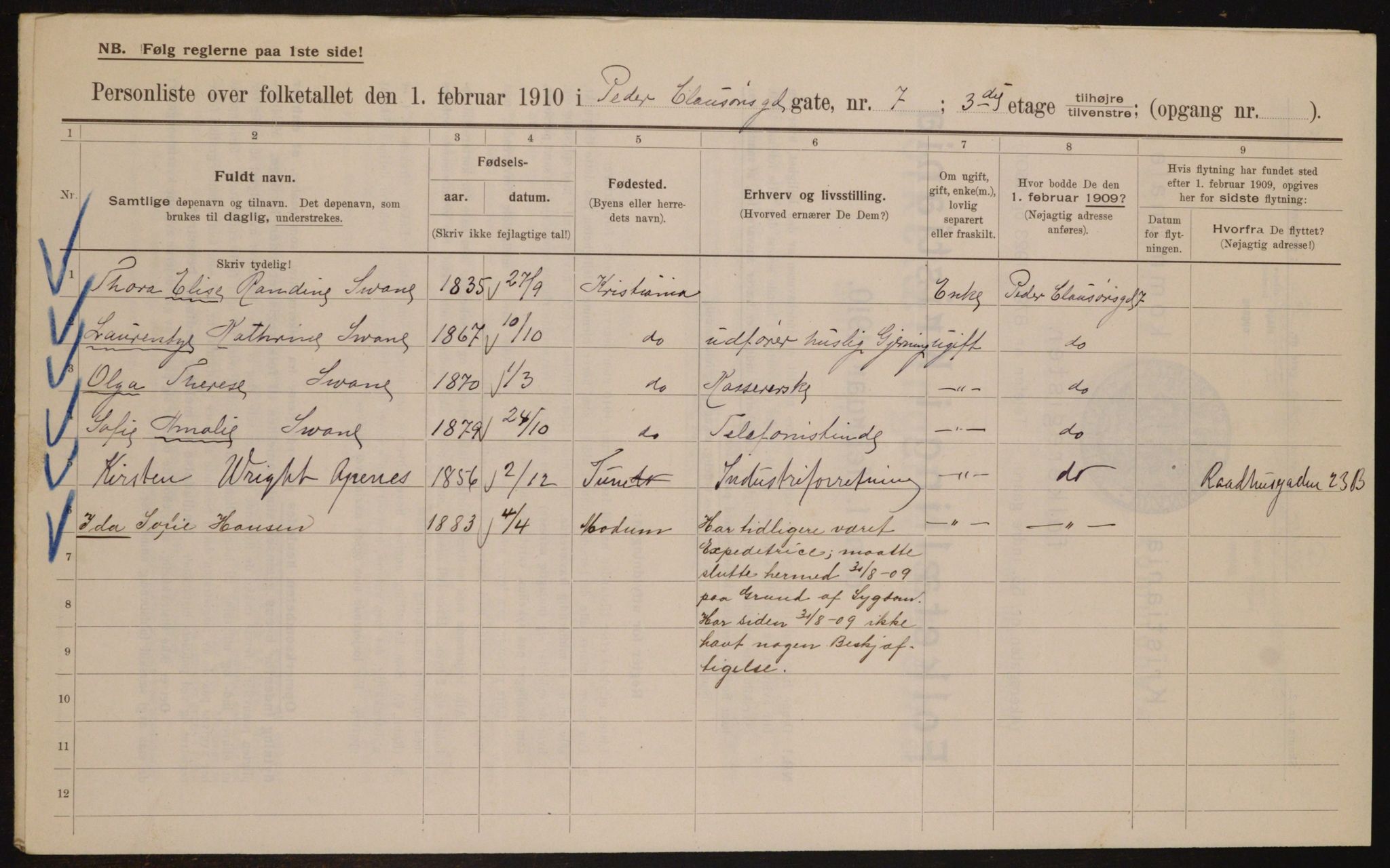 OBA, Municipal Census 1910 for Kristiania, 1910, p. 75703