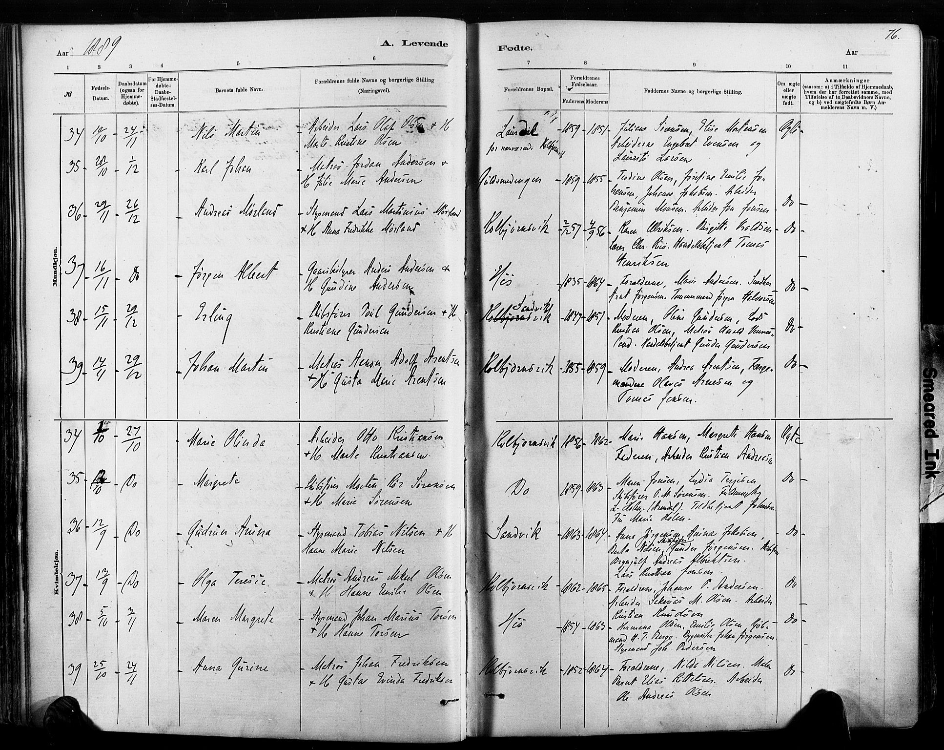 Hisøy sokneprestkontor, AV/SAK-1111-0020/F/Fa/L0003: Parish register (official) no. A 3, 1881-1894, p. 76