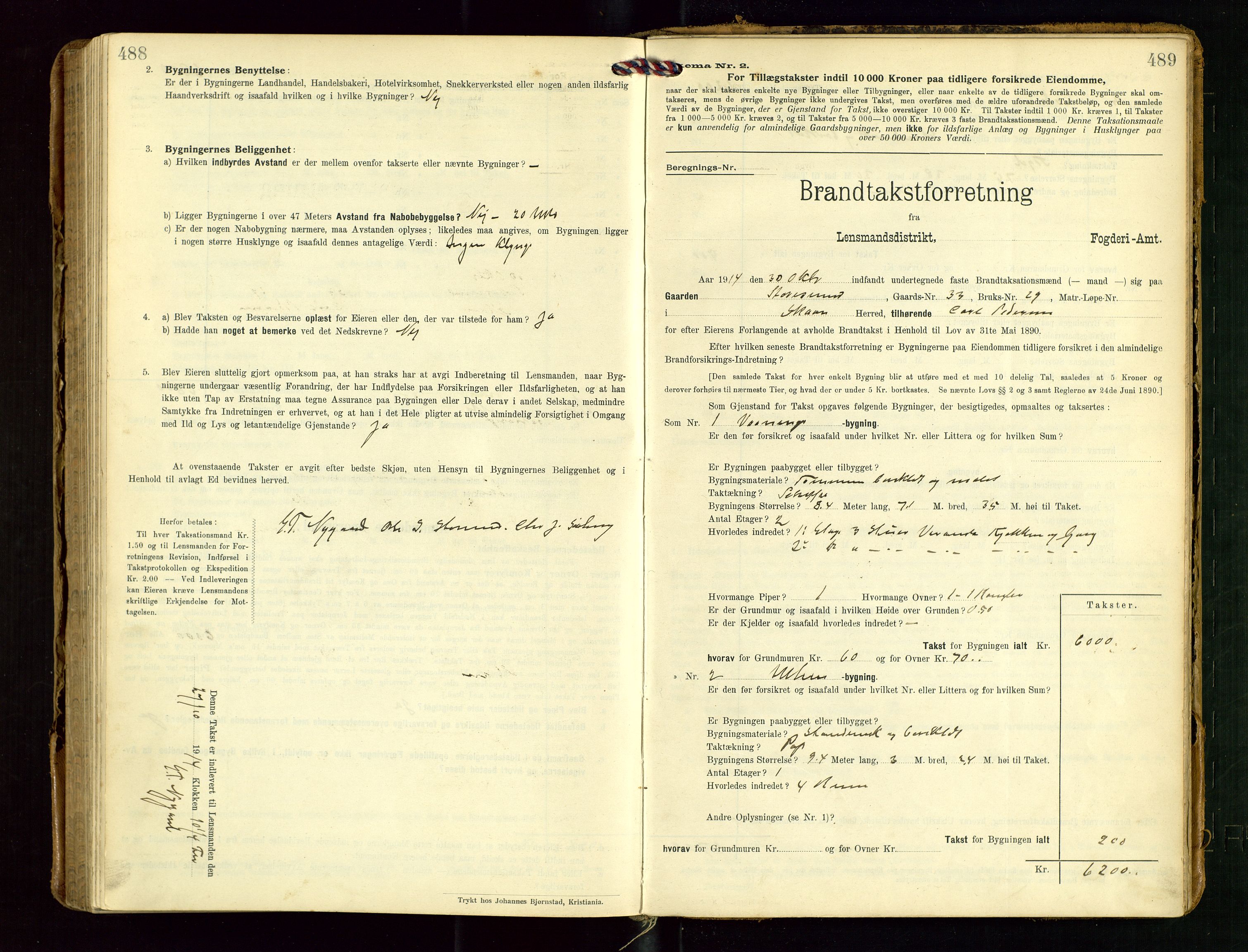 Torvestad lensmannskontor, SAST/A-100307/1/Gob/L0004: "Brandtaxationsprotokol for Torvestad Lensmannsdistrikt", 1909-1923, p. 488-489