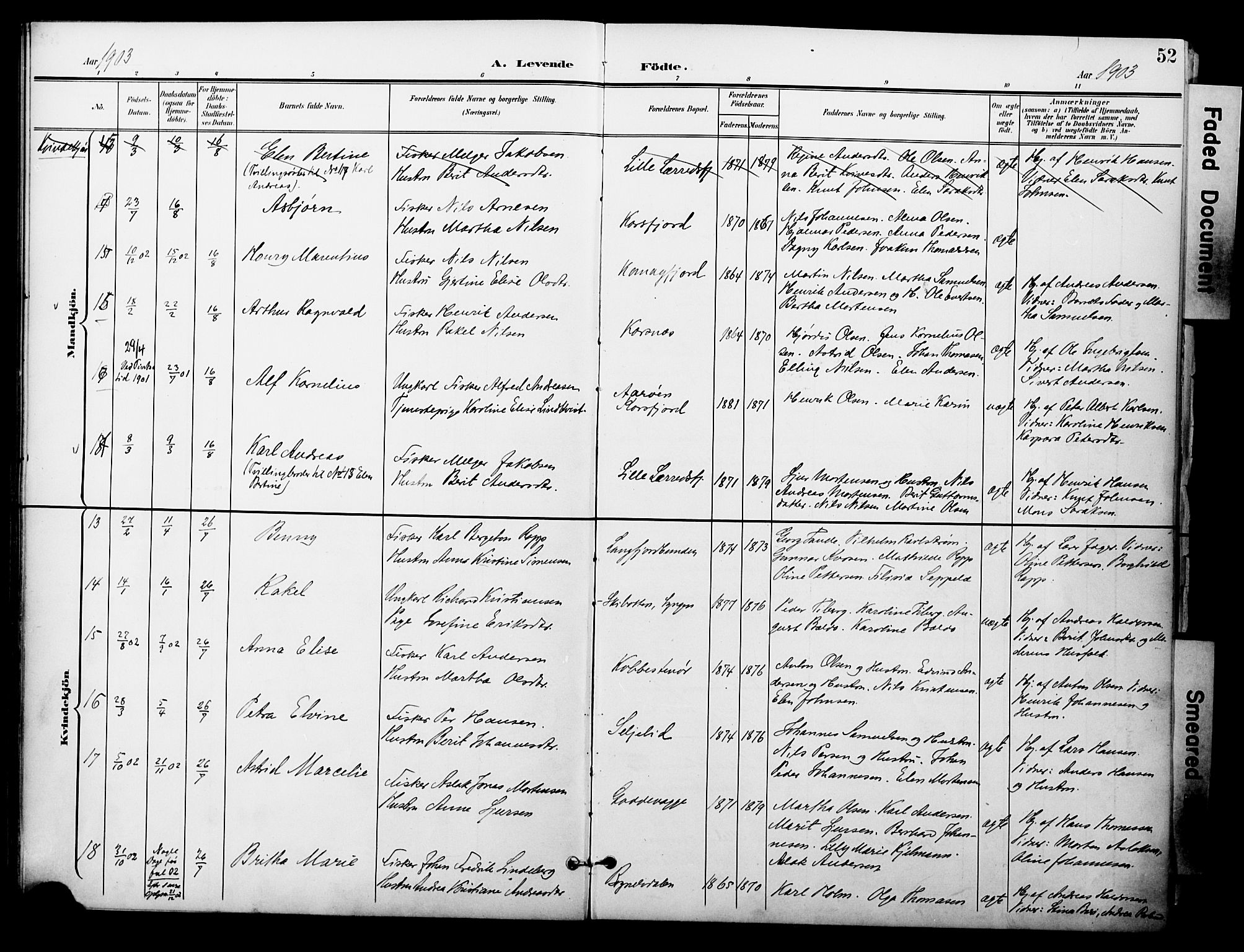 Talvik sokneprestkontor, AV/SATØ-S-1337/H/Ha/L0014kirke: Parish register (official) no. 14, 1897-1905, p. 52