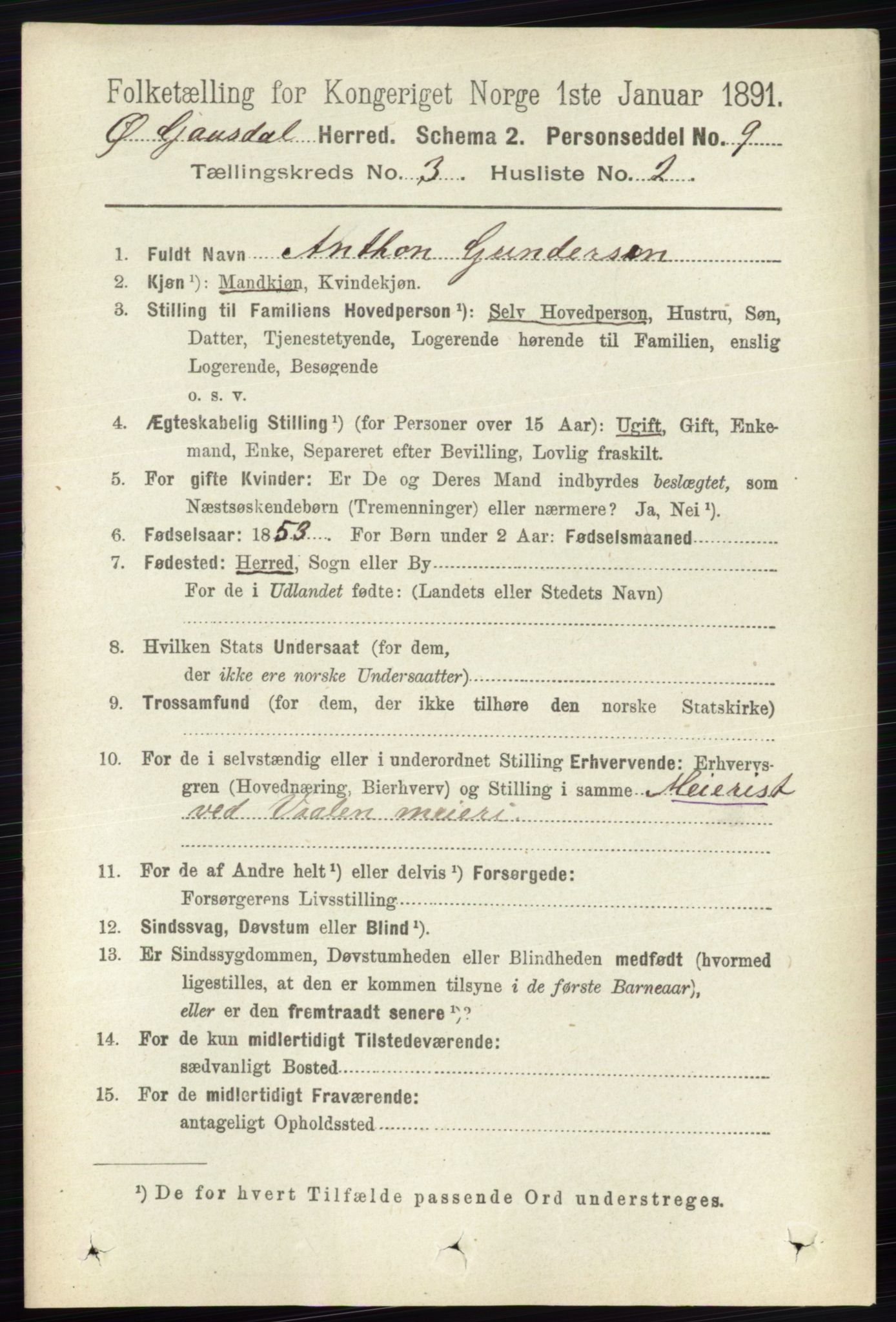 RA, 1891 census for 0522 Østre Gausdal, 1891, p. 1729