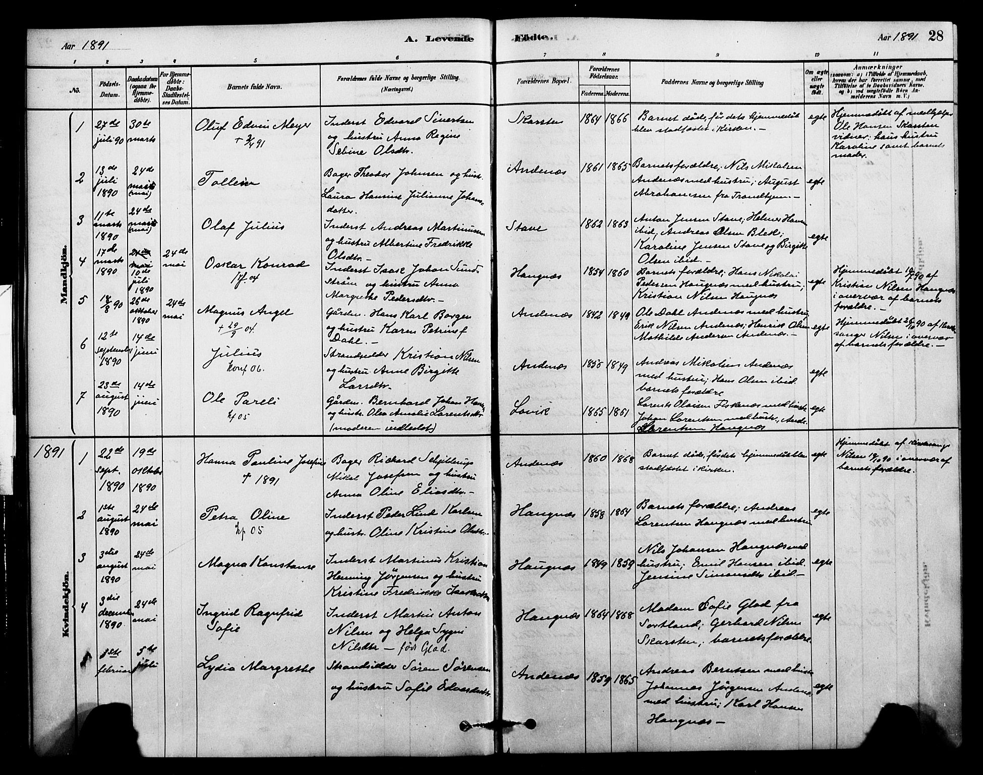 Ministerialprotokoller, klokkerbøker og fødselsregistre - Nordland, SAT/A-1459/899/L1436: Parish register (official) no. 899A04, 1881-1896, p. 28