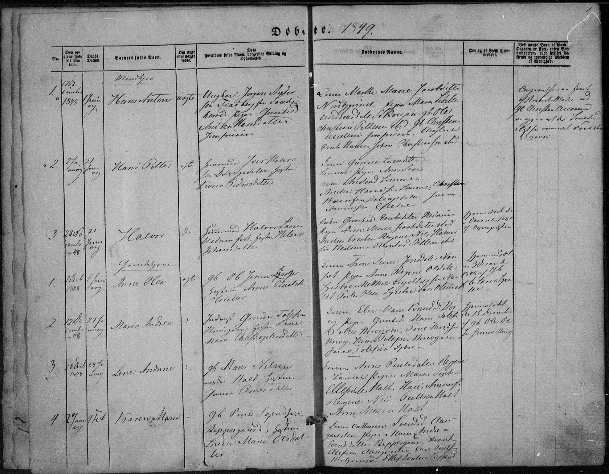 Hedrum kirkebøker, SAKO/A-344/F/Fa/L0006: Parish register (official) no. I 6, 1849-1857, p. 1