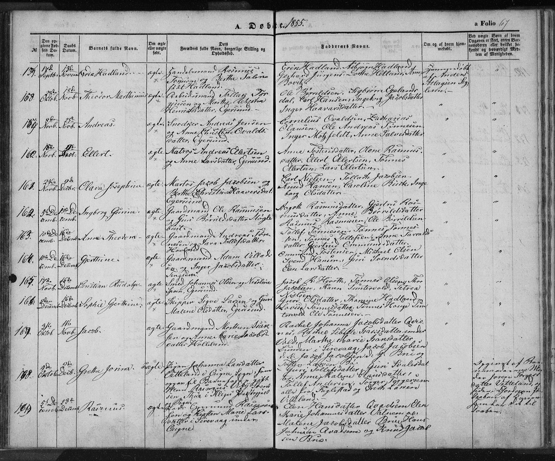 Eigersund sokneprestkontor, SAST/A-101807/S08/L0012: Parish register (official) no. A 12.1, 1850-1865, p. 67