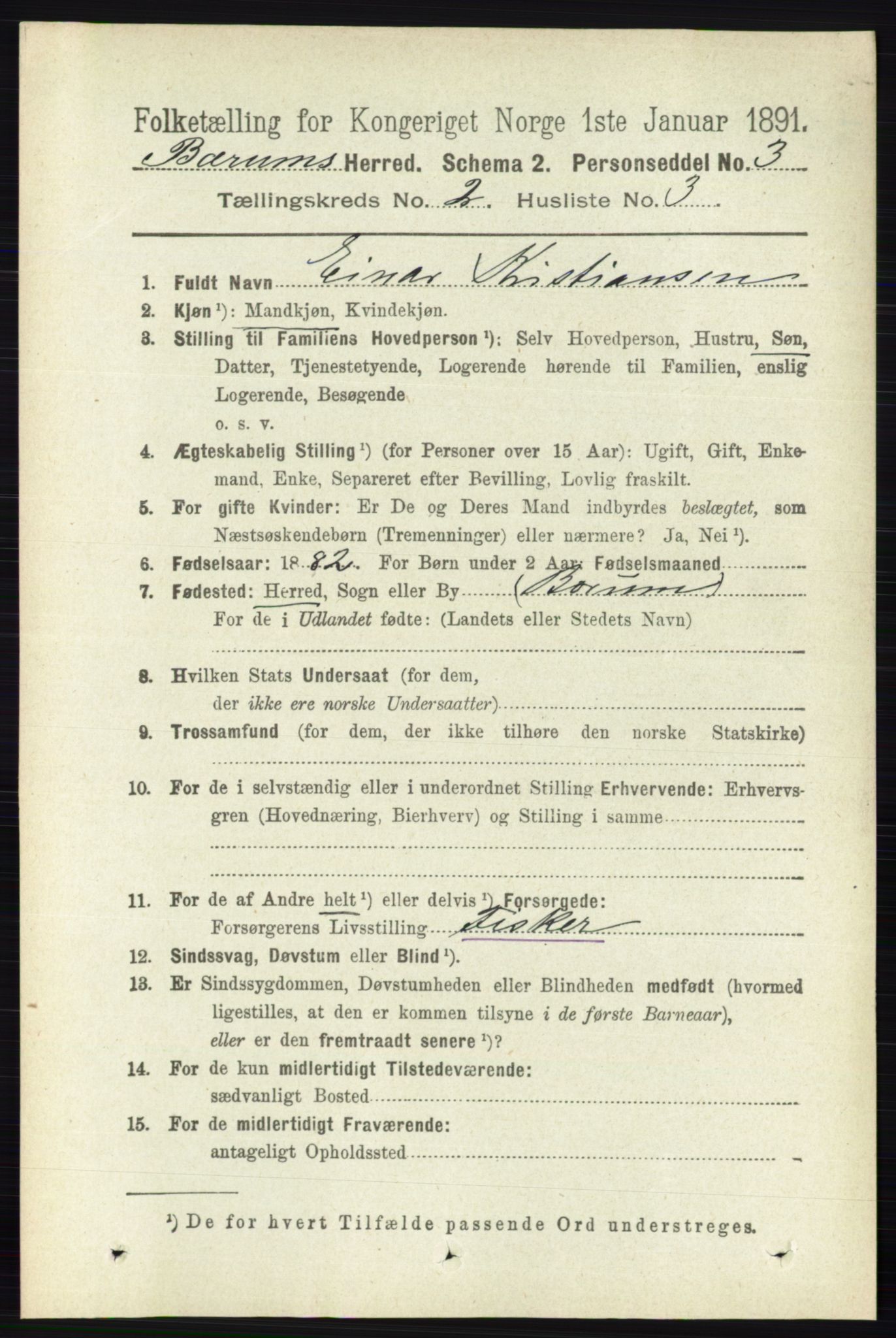 RA, 1891 census for 0219 Bærum, 1891, p. 1092