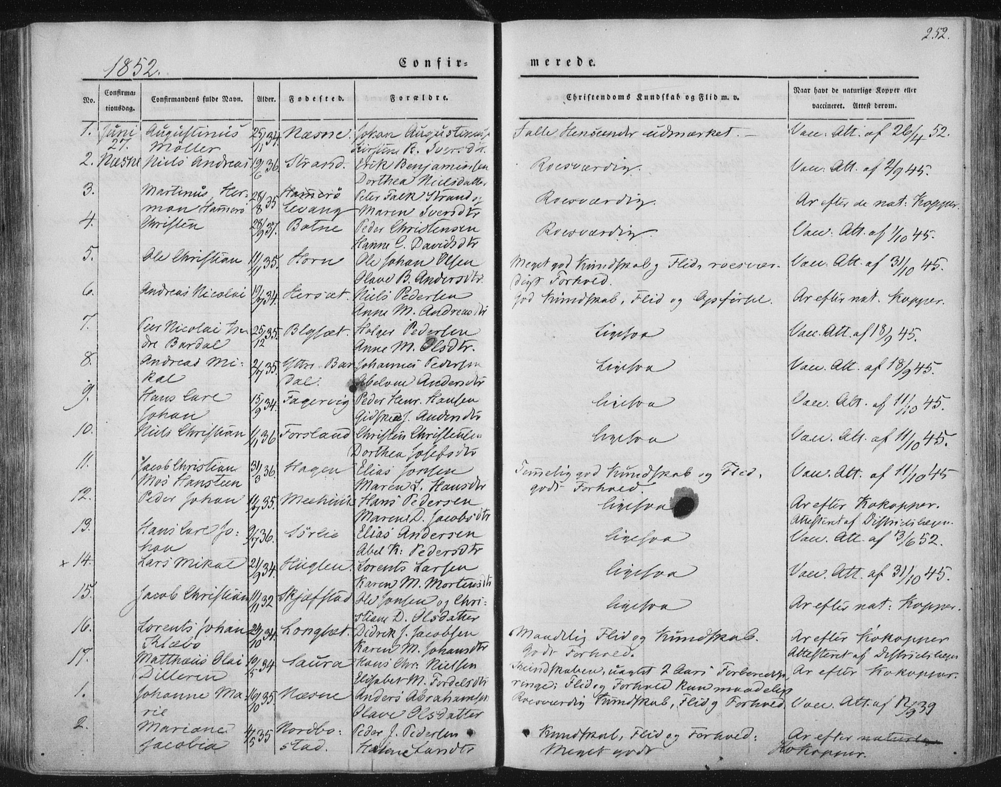 Ministerialprotokoller, klokkerbøker og fødselsregistre - Nordland, AV/SAT-A-1459/838/L0549: Parish register (official) no. 838A07, 1840-1854, p. 252