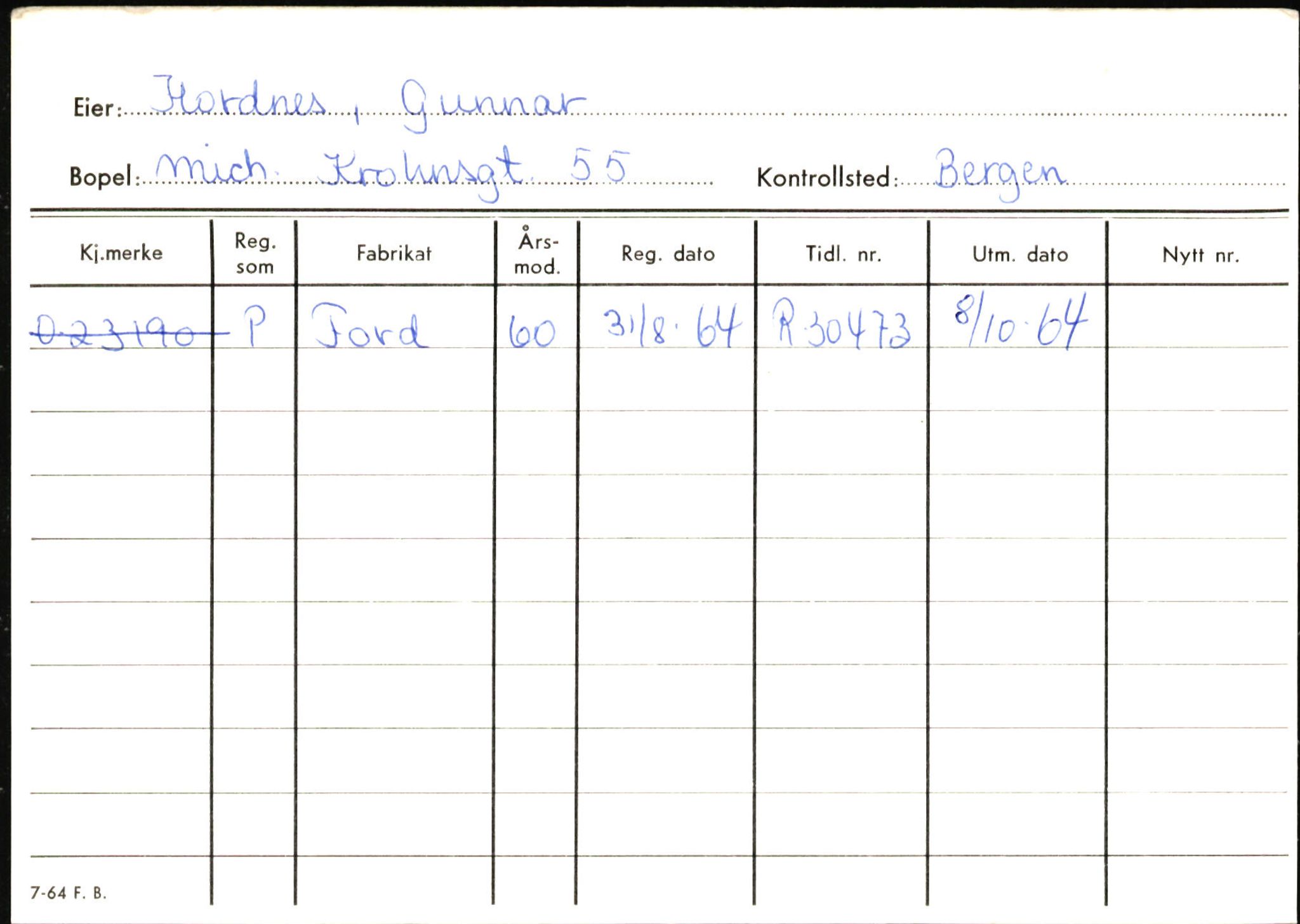 Statens vegvesen, Hordaland vegkontor, AV/SAB-A-5201/2/Hb/L0015: O-eierkort H-I, 1920-1971, p. 13