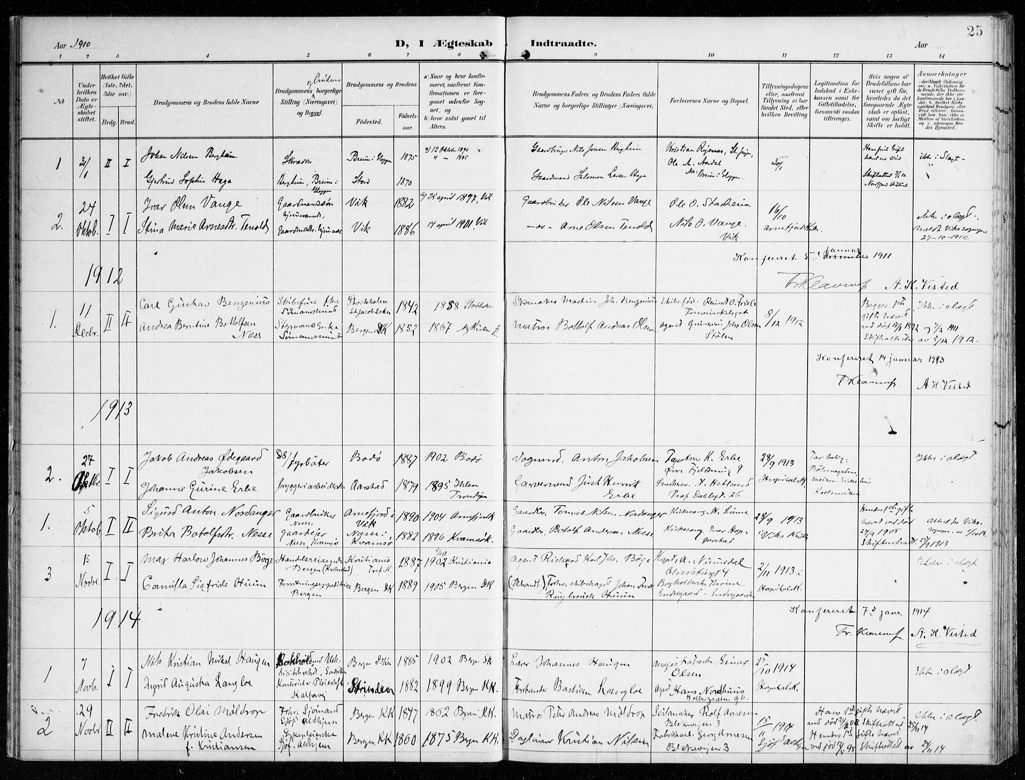 St. Jørgens hospital og Årstad sokneprestembete, AV/SAB-A-99934: Parish register (official) no. A 14, 1902-1935, p. 25