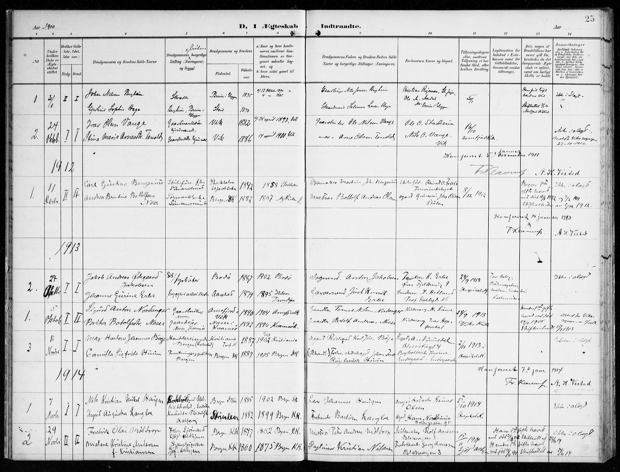 St. Jørgens hospital og Årstad sokneprestembete, SAB/A-99934: Parish register (official) no. A 14, 1902-1935, p. 25