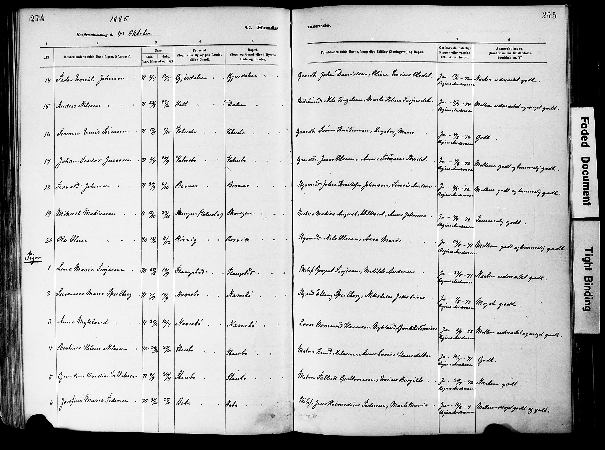 Dypvåg sokneprestkontor, SAK/1111-0007/F/Fa/Fab/L0001: Parish register (official) no. A 1, 1885-1912, p. 274-275