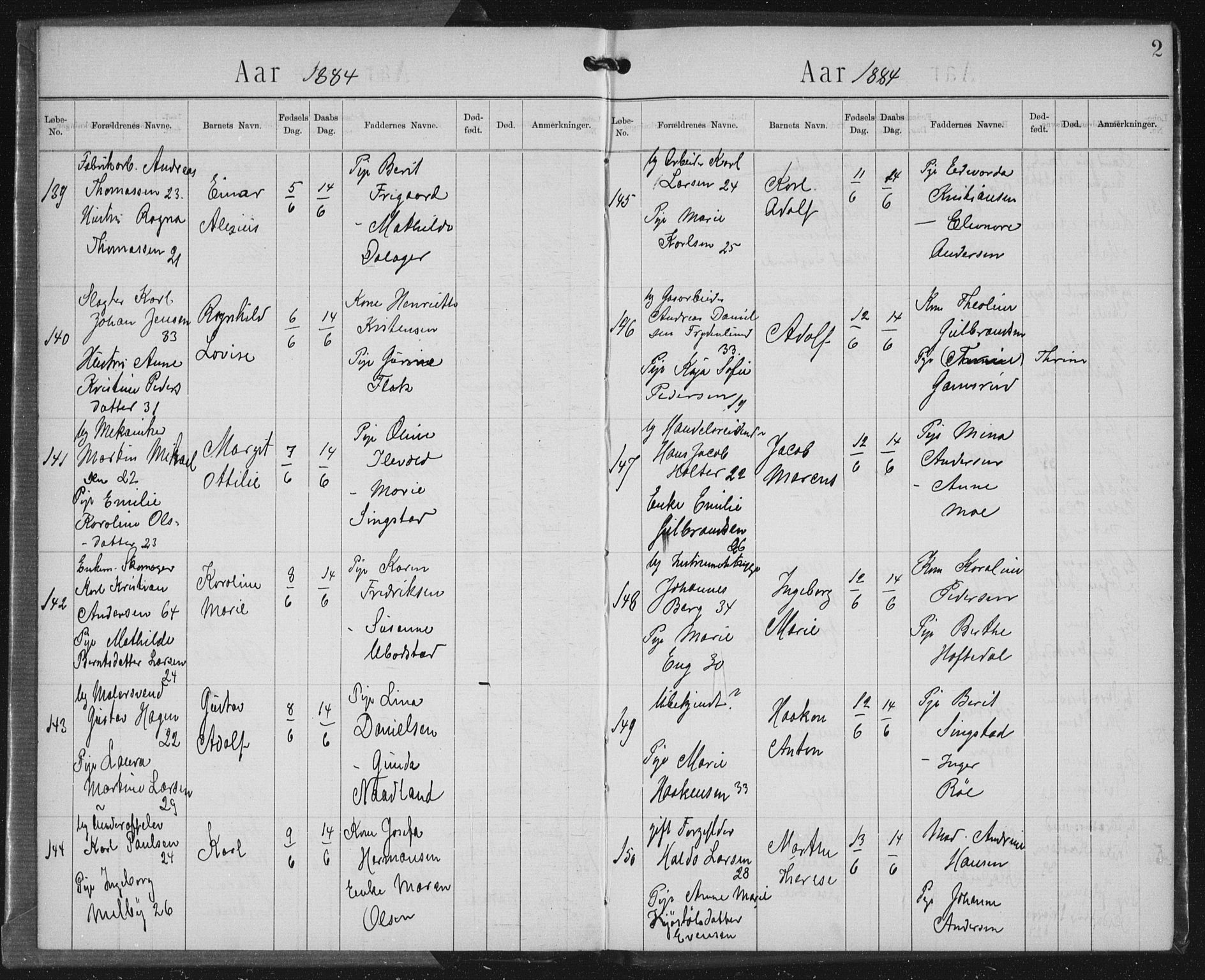 Rikshospitalet prestekontor Kirkebøker, AV/SAO-A-10309b/K/L0003/0002: Baptism register no. 3.2, 1884-1889, p. 2