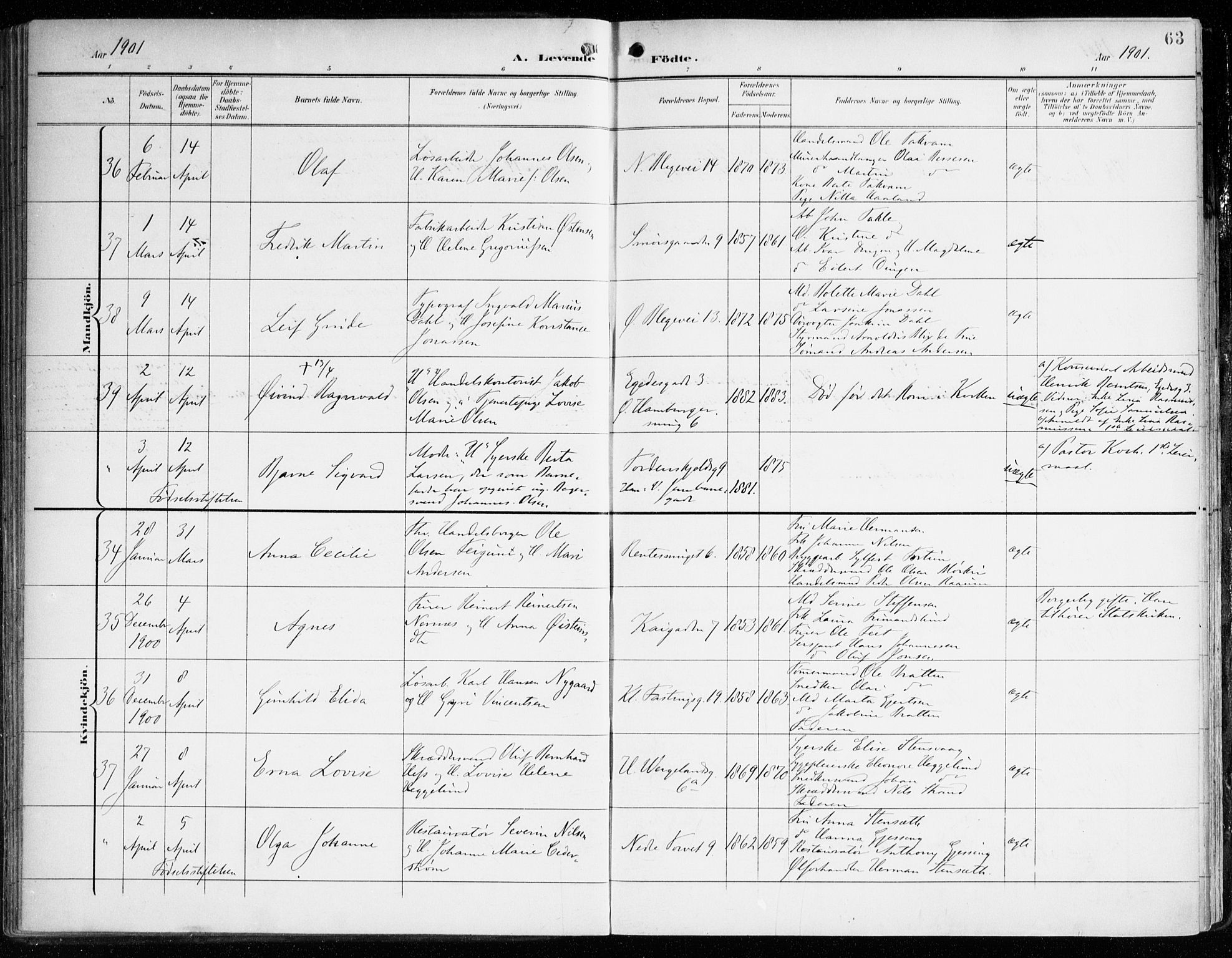 Korskirken sokneprestembete, AV/SAB-A-76101/H/Haa/L0023: Parish register (official) no. B 9, 1899-1908, p. 63