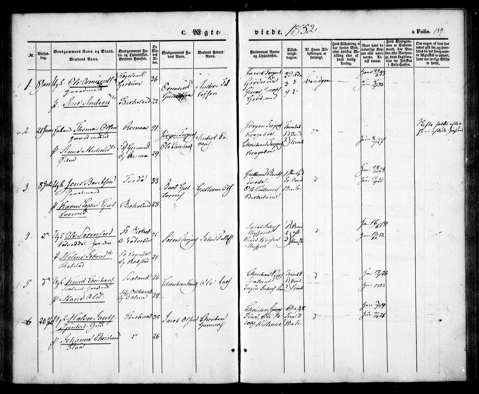 Birkenes sokneprestkontor, SAK/1111-0004/F/Fa/L0003: Parish register (official) no. A 3, 1850-1866, p. 159
