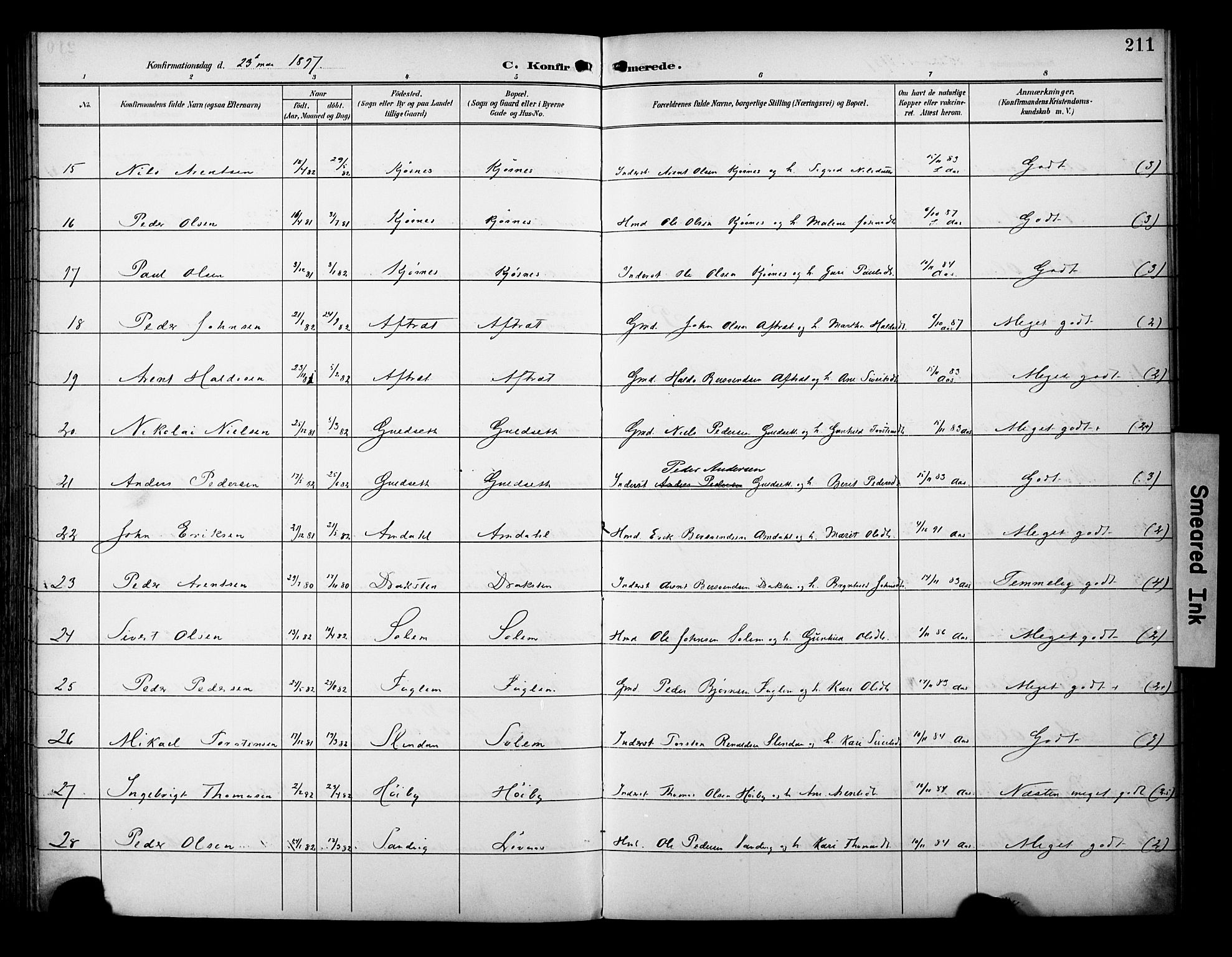 Ministerialprotokoller, klokkerbøker og fødselsregistre - Sør-Trøndelag, SAT/A-1456/695/L1149: Parish register (official) no. 695A09, 1891-1902, p. 211