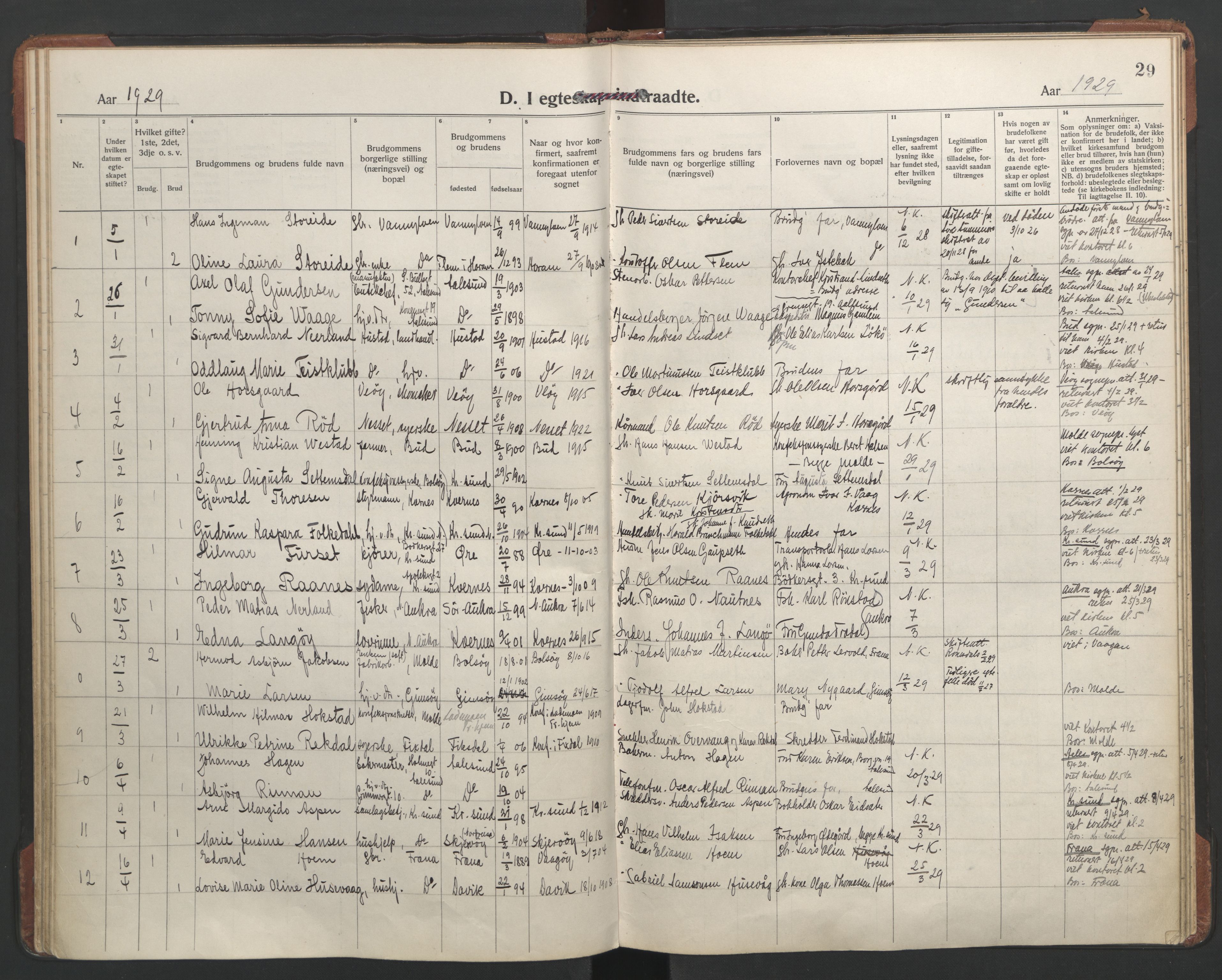 Ministerialprotokoller, klokkerbøker og fødselsregistre - Møre og Romsdal, AV/SAT-A-1454/558/L0698: Parish register (official) no. 558A12, 1922-1937, p. 29