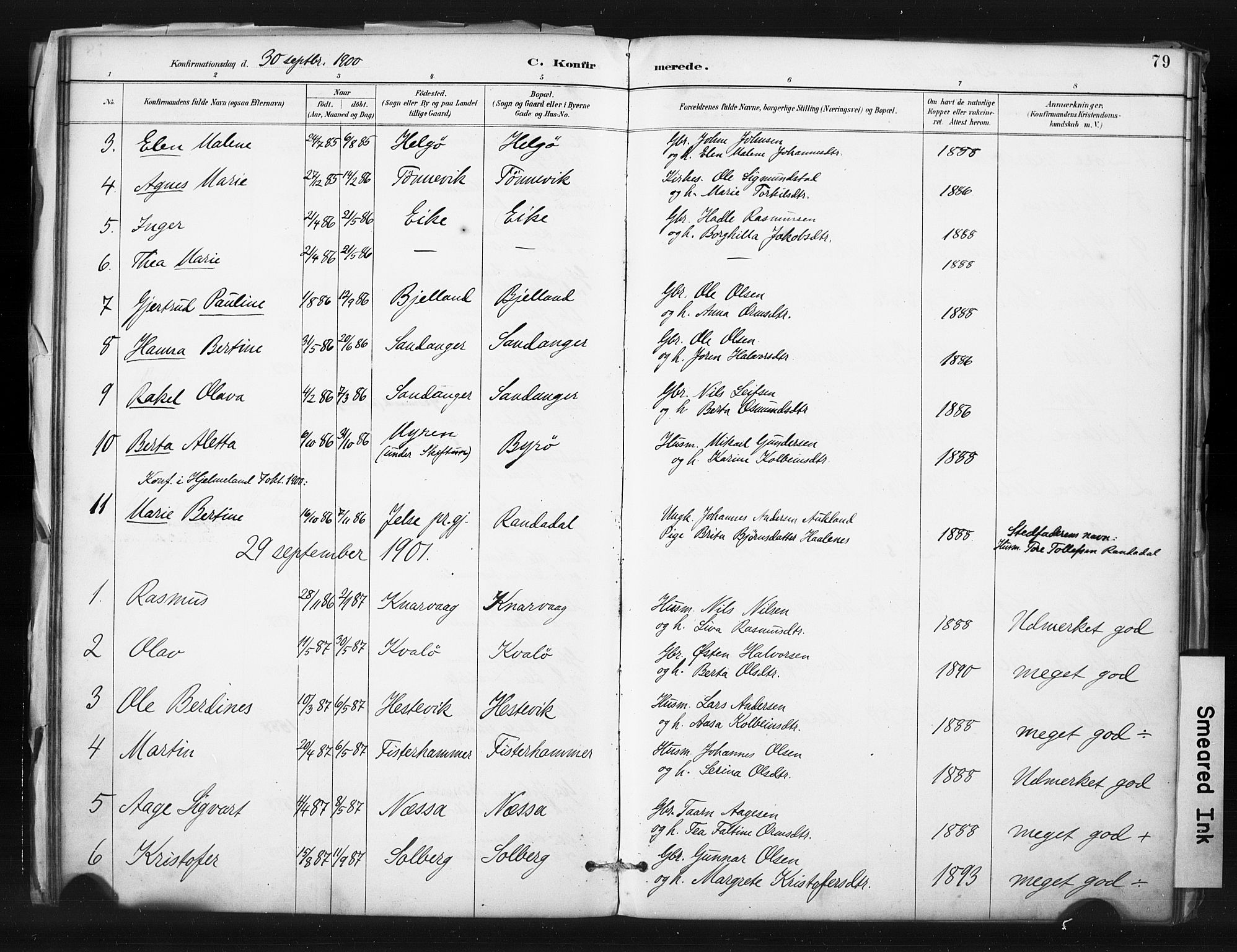 Hjelmeland sokneprestkontor, SAST/A-101843/01/IV/L0015: Parish register (official) no. A 15, 1887-1910, p. 79