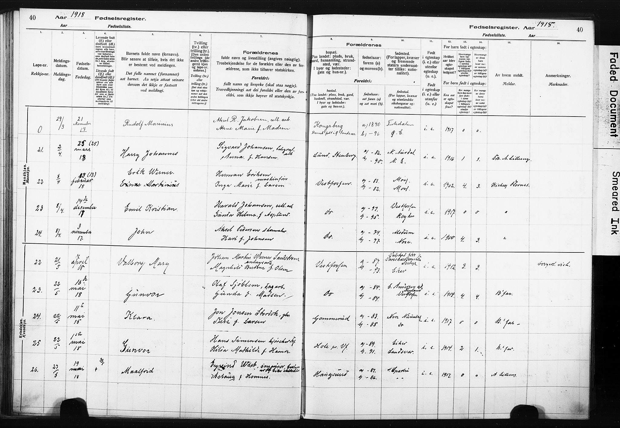 Eiker kirkebøker, AV/SAKO-A-4/J/Ja/L0001: Birth register no. I 1, 1916-1927, p. 40