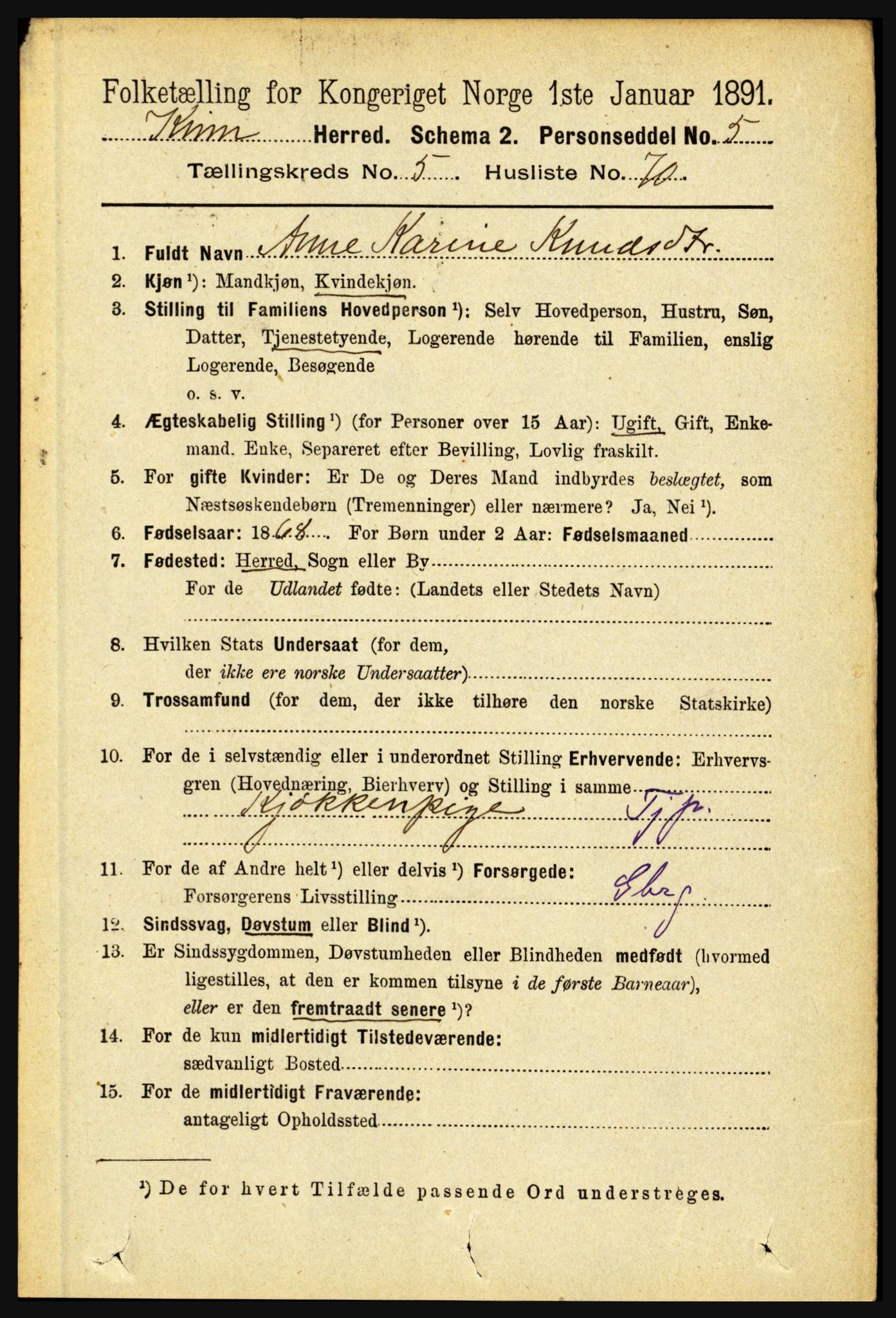 RA, 1891 census for 1437 Kinn, 1891, p. 2194