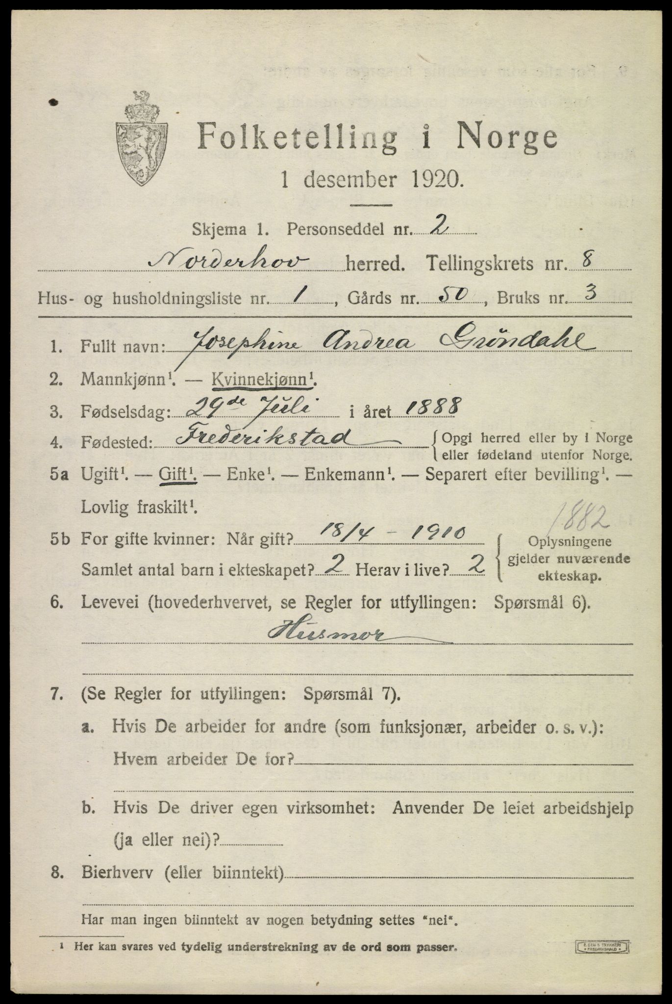 SAKO, 1920 census for Norderhov, 1920, p. 9997