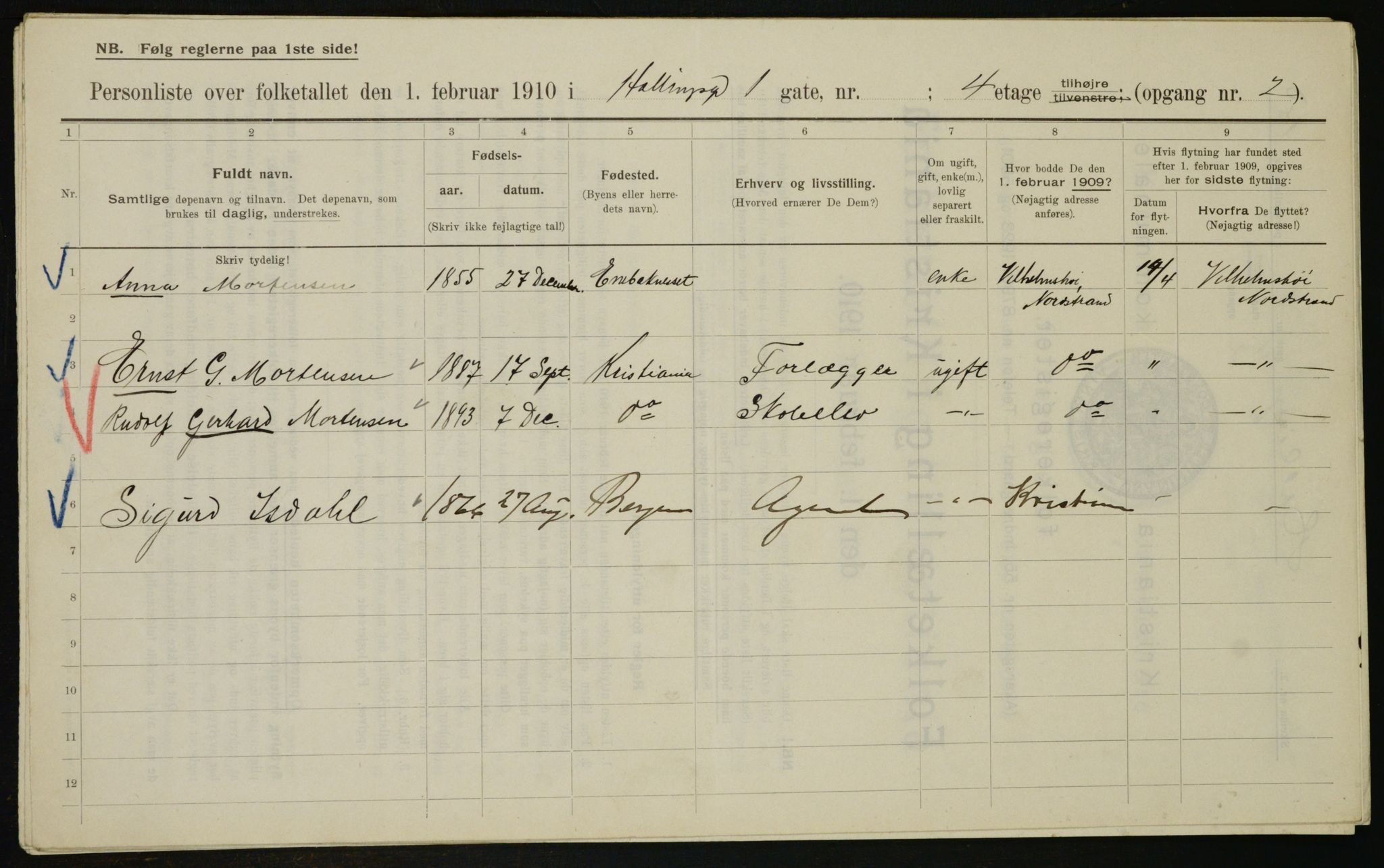 OBA, Municipal Census 1910 for Kristiania, 1910, p. 31966