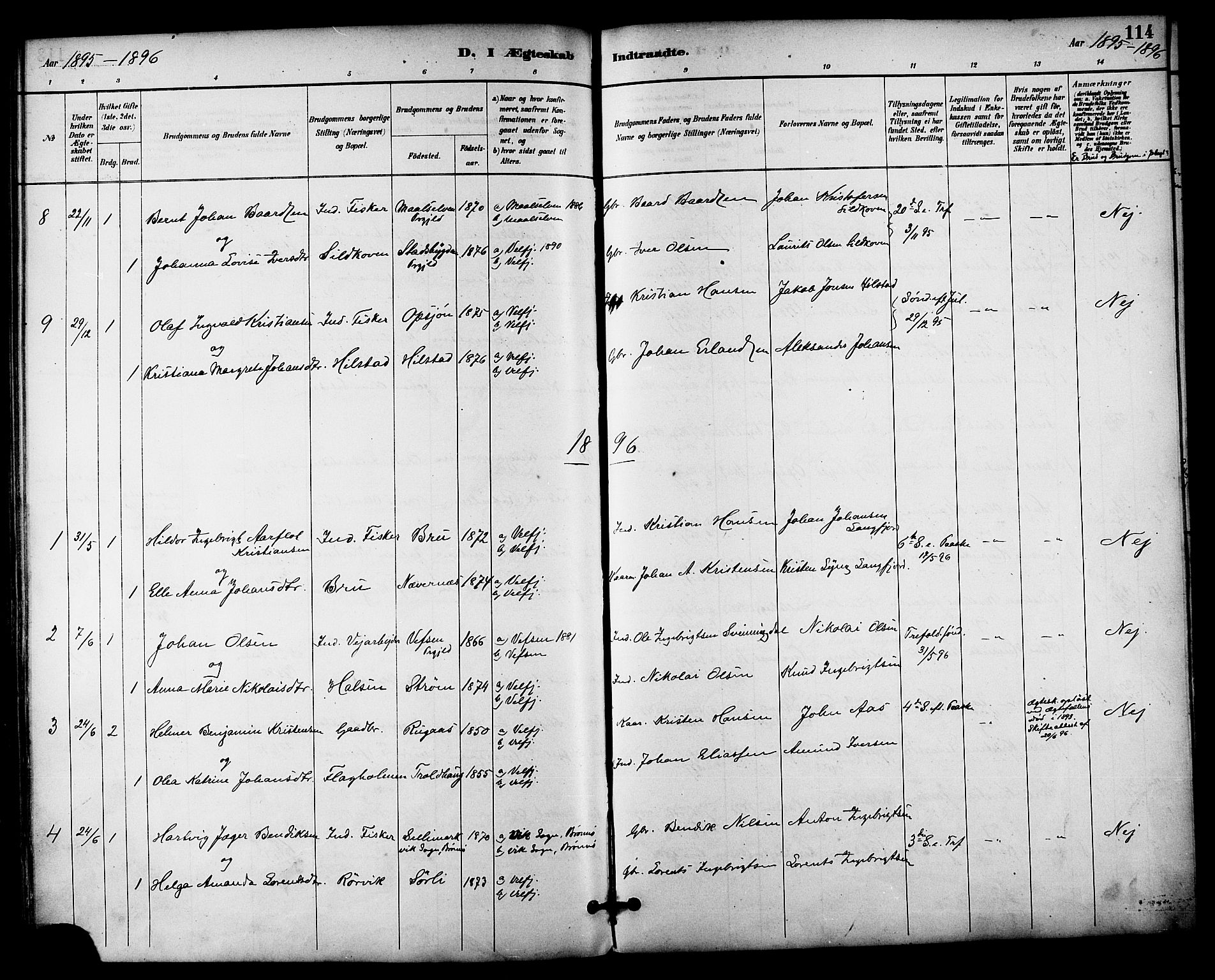 Ministerialprotokoller, klokkerbøker og fødselsregistre - Nordland, AV/SAT-A-1459/814/L0226: Parish register (official) no. 814A07, 1886-1898, p. 114