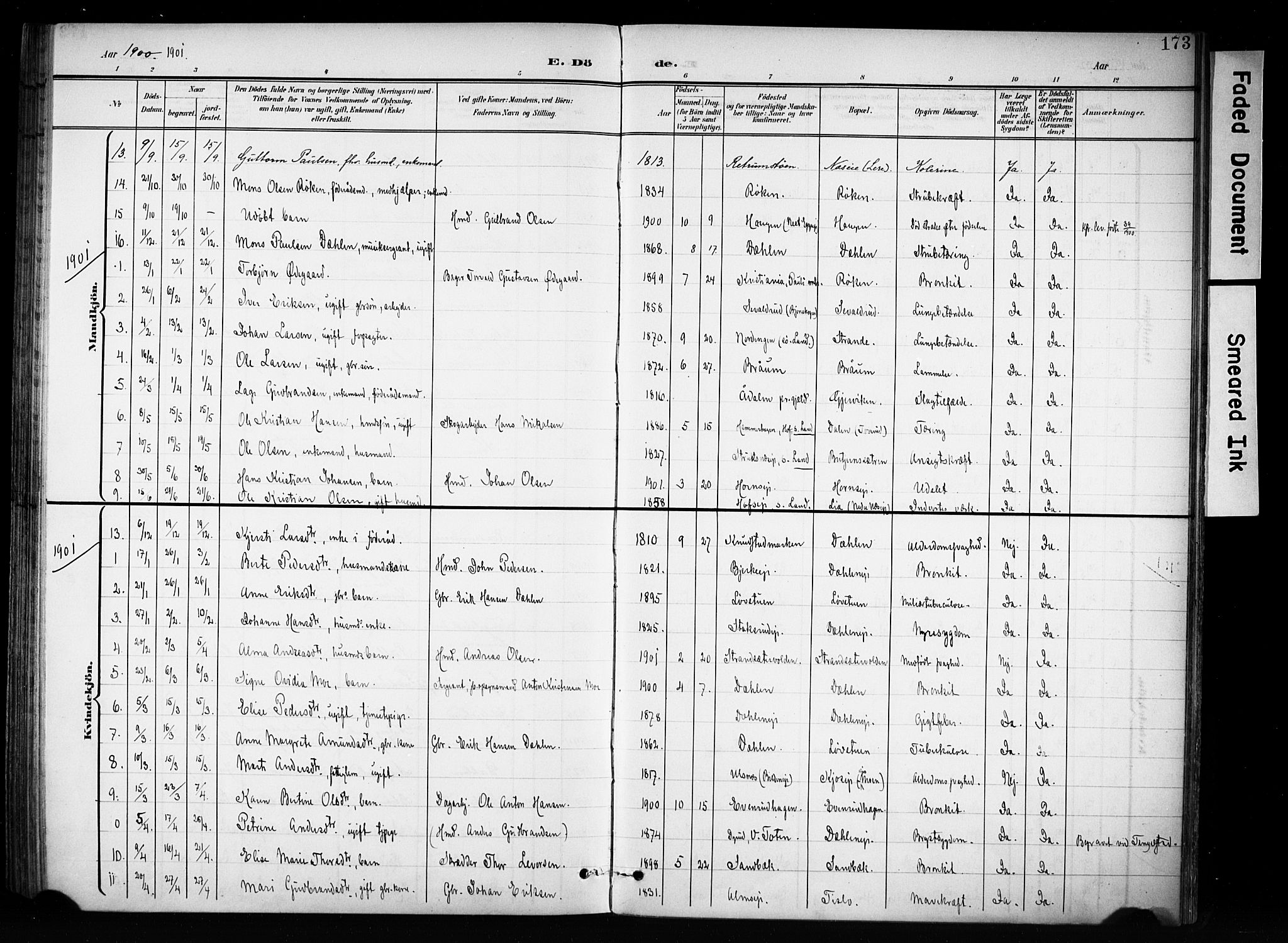 Brandbu prestekontor, SAH/PREST-114/H/Ha/Haa/L0001: Parish register (official) no. 1, 1900-1912, p. 173