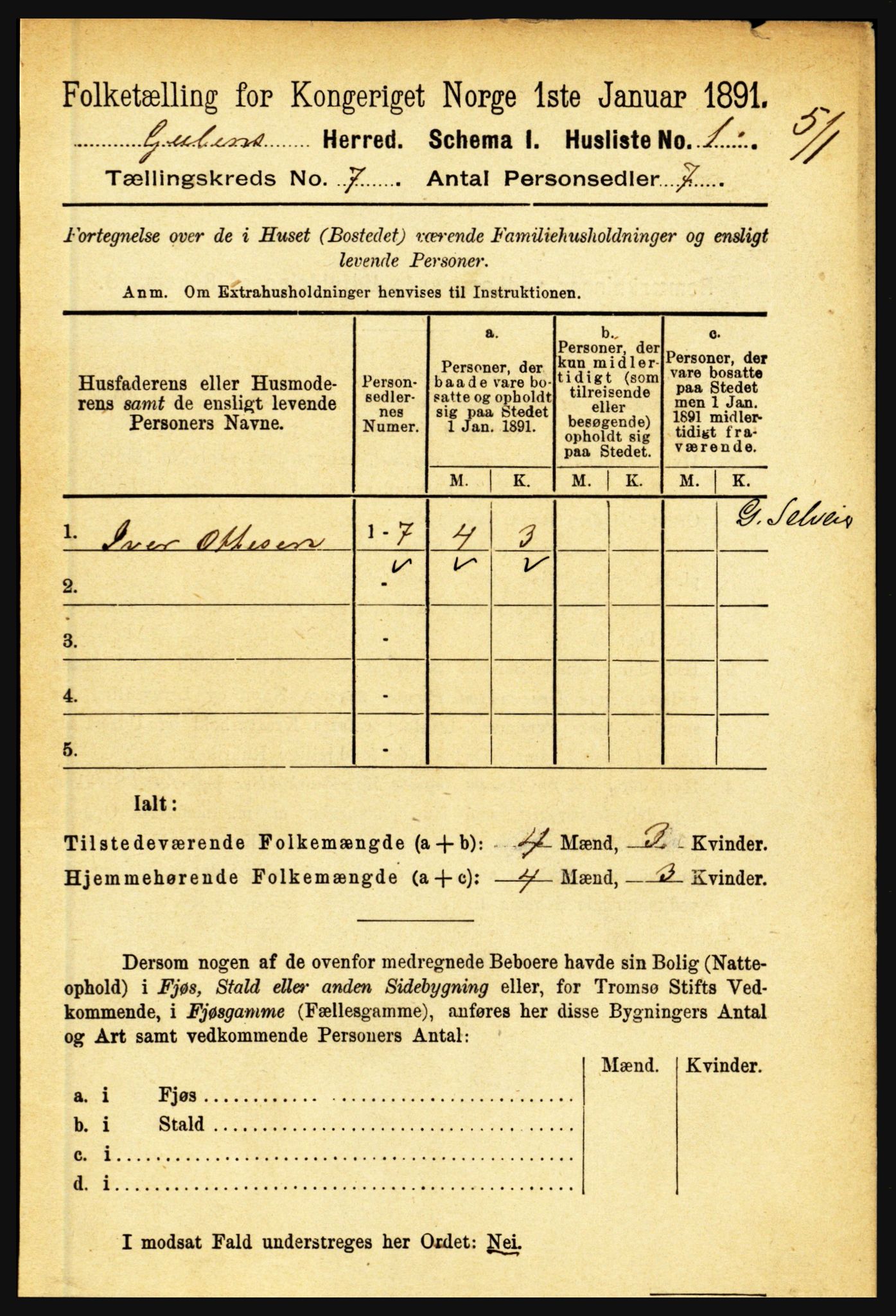 RA, 1891 census for 1411 Gulen, 1891, p. 2181