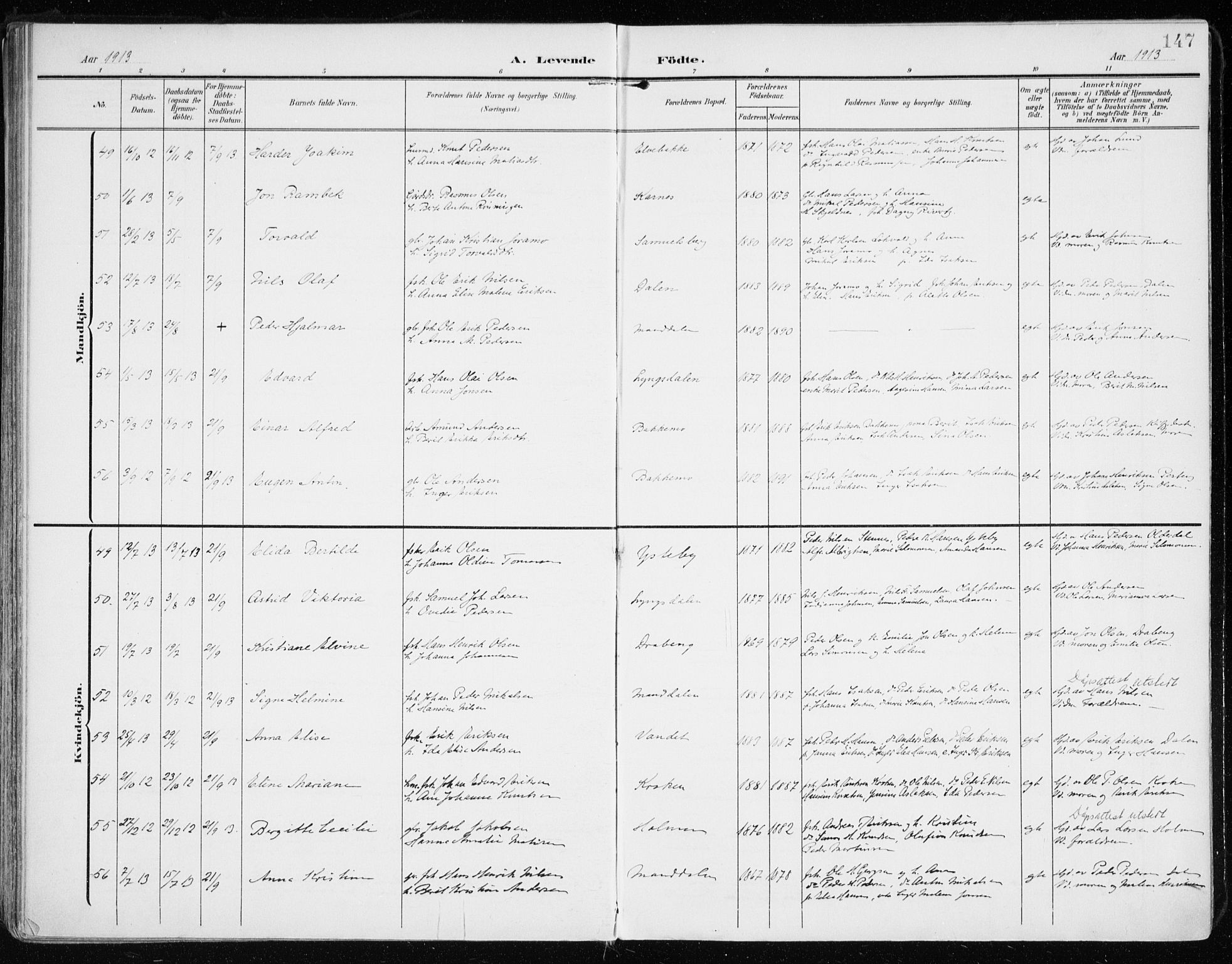 Lyngen sokneprestembete, AV/SATØ-S-1289/H/He/Hea/L0011kirke: Parish register (official) no. 11, 1903-1913, p. 147