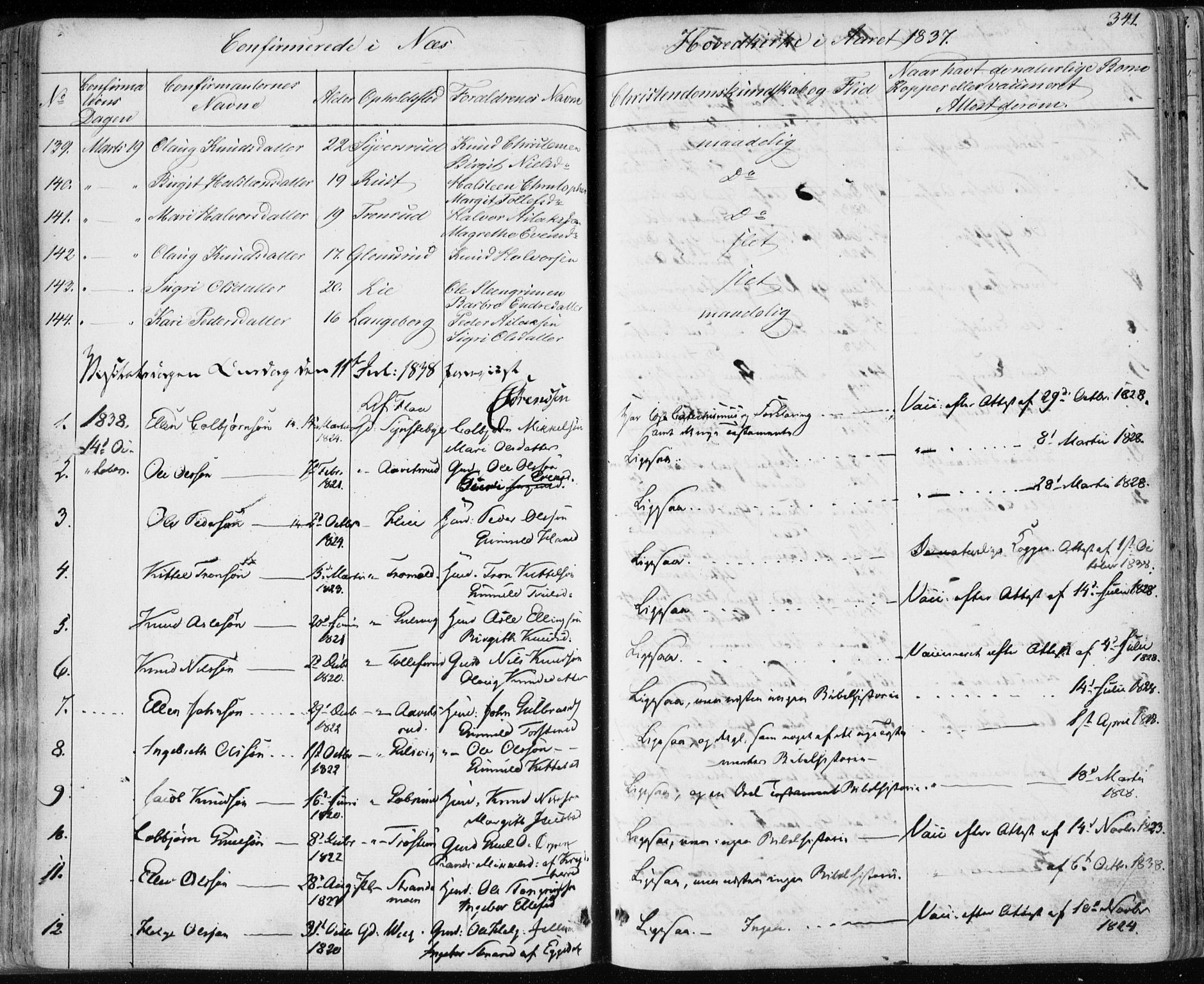 Nes kirkebøker, SAKO/A-236/F/Fa/L0009: Parish register (official) no. 9, 1834-1863, p. 341