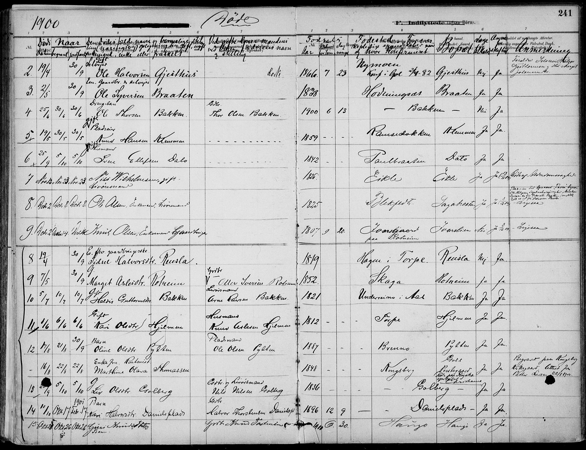 Gol kirkebøker, AV/SAKO-A-226/F/Fa/L0005: Parish register (official) no. I 5, 1887-1900, p. 241