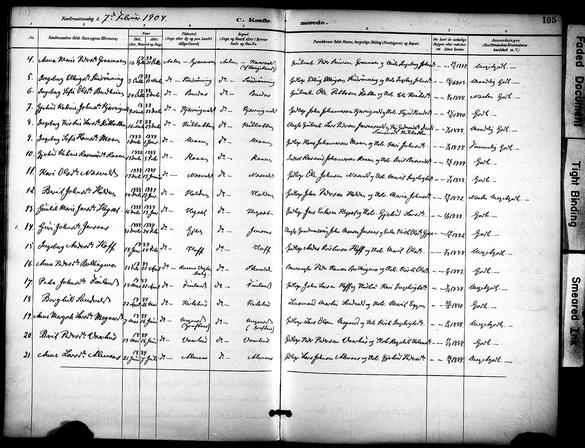 Ministerialprotokoller, klokkerbøker og fødselsregistre - Sør-Trøndelag, AV/SAT-A-1456/686/L0984: Parish register (official) no. 686A02, 1891-1906, p. 105