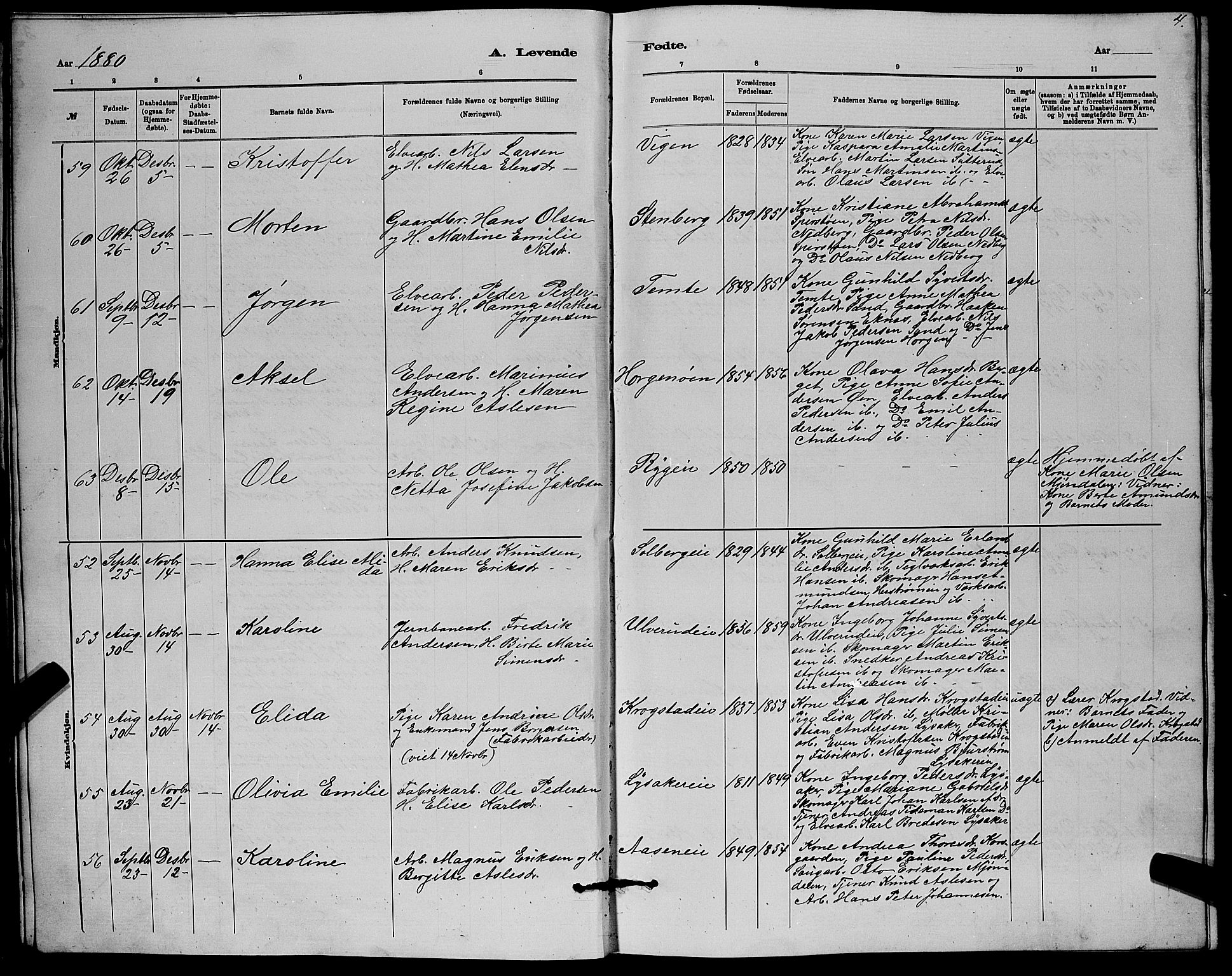 Nedre Eiker kirkebøker, AV/SAKO-A-612/G/Ga/L0002: Parish register (copy) no. 2, 1880-1896, p. 4