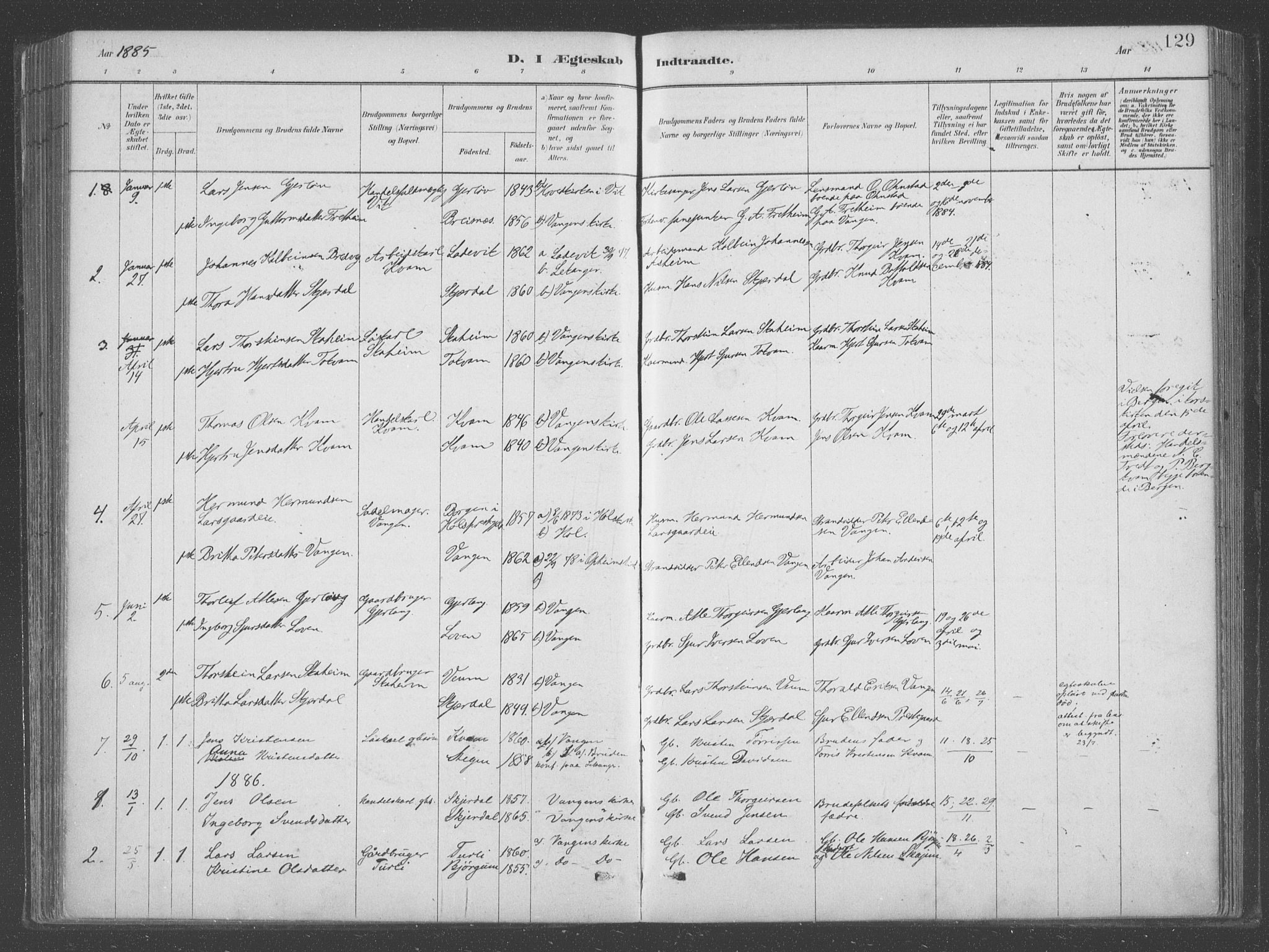 Aurland sokneprestembete, SAB/A-99937/H/Ha/Hab/L0001: Parish register (official) no. B  1, 1880-1909, p. 129