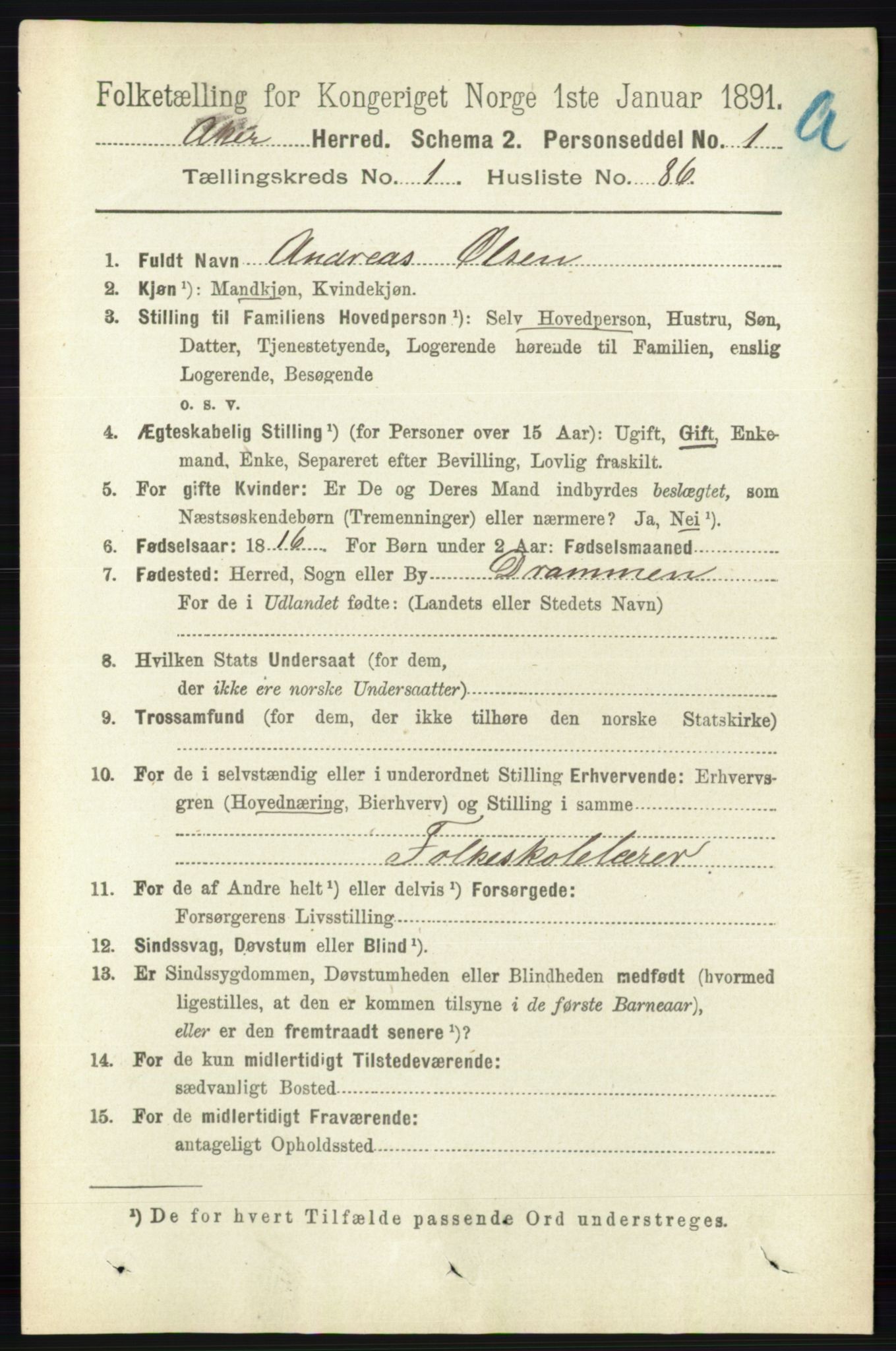 RA, 1891 census for 0218 Aker, 1891, p. 1169