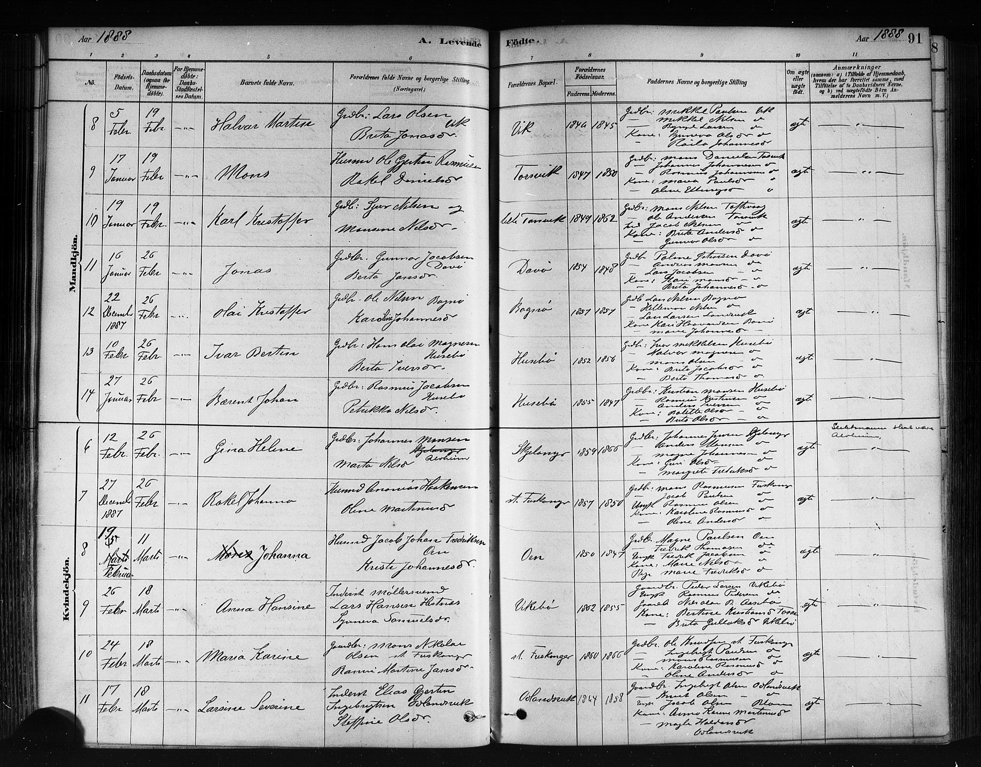 Herdla Sokneprestembete, AV/SAB-A-75701/H/Haa: Parish register (official) no. A 3, 1878-1890, p. 91