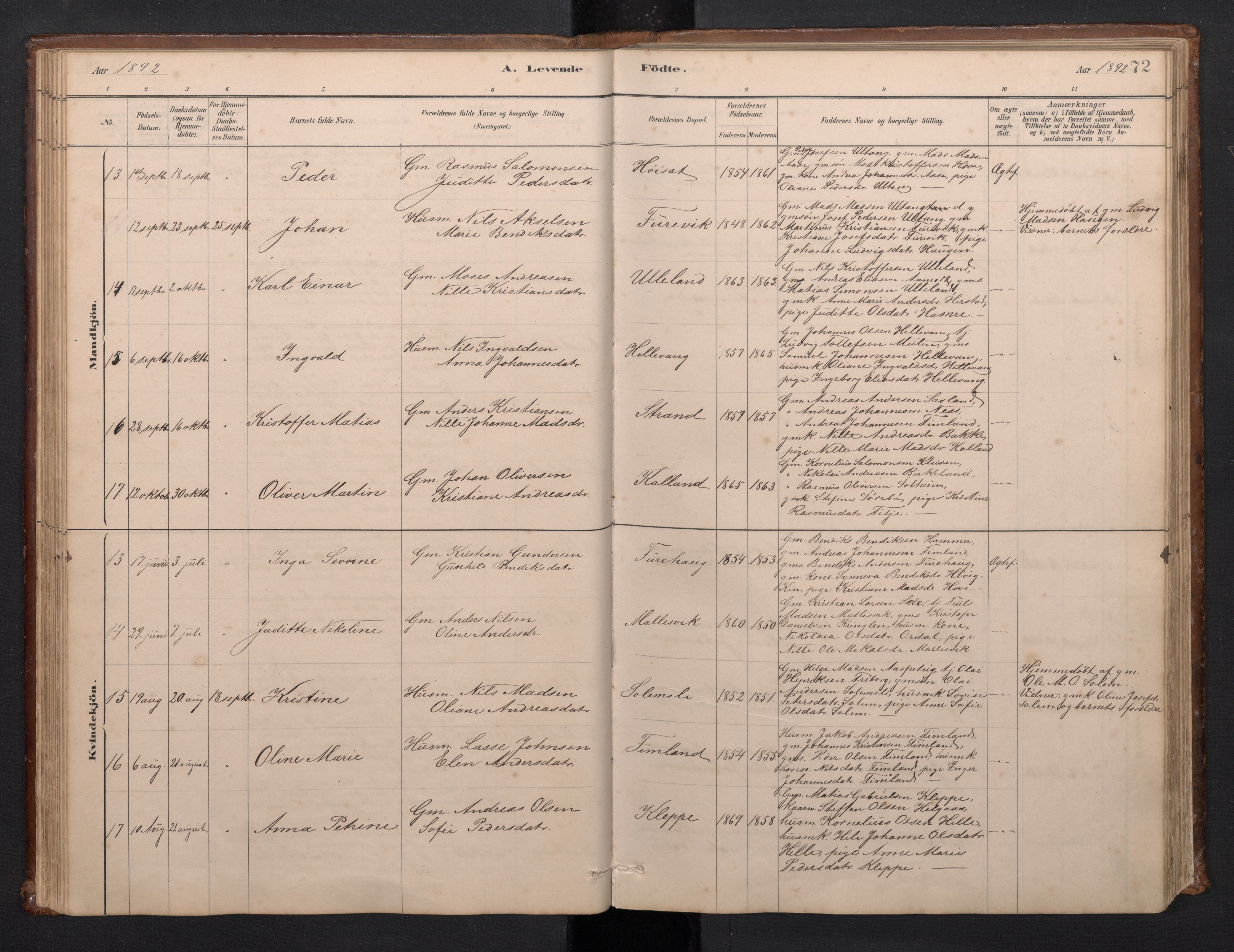Førde sokneprestembete, SAB/A-79901/H/Hab/Habd/L0003: Parish register (copy) no. D 3, 1881-1897, p. 71b-72a