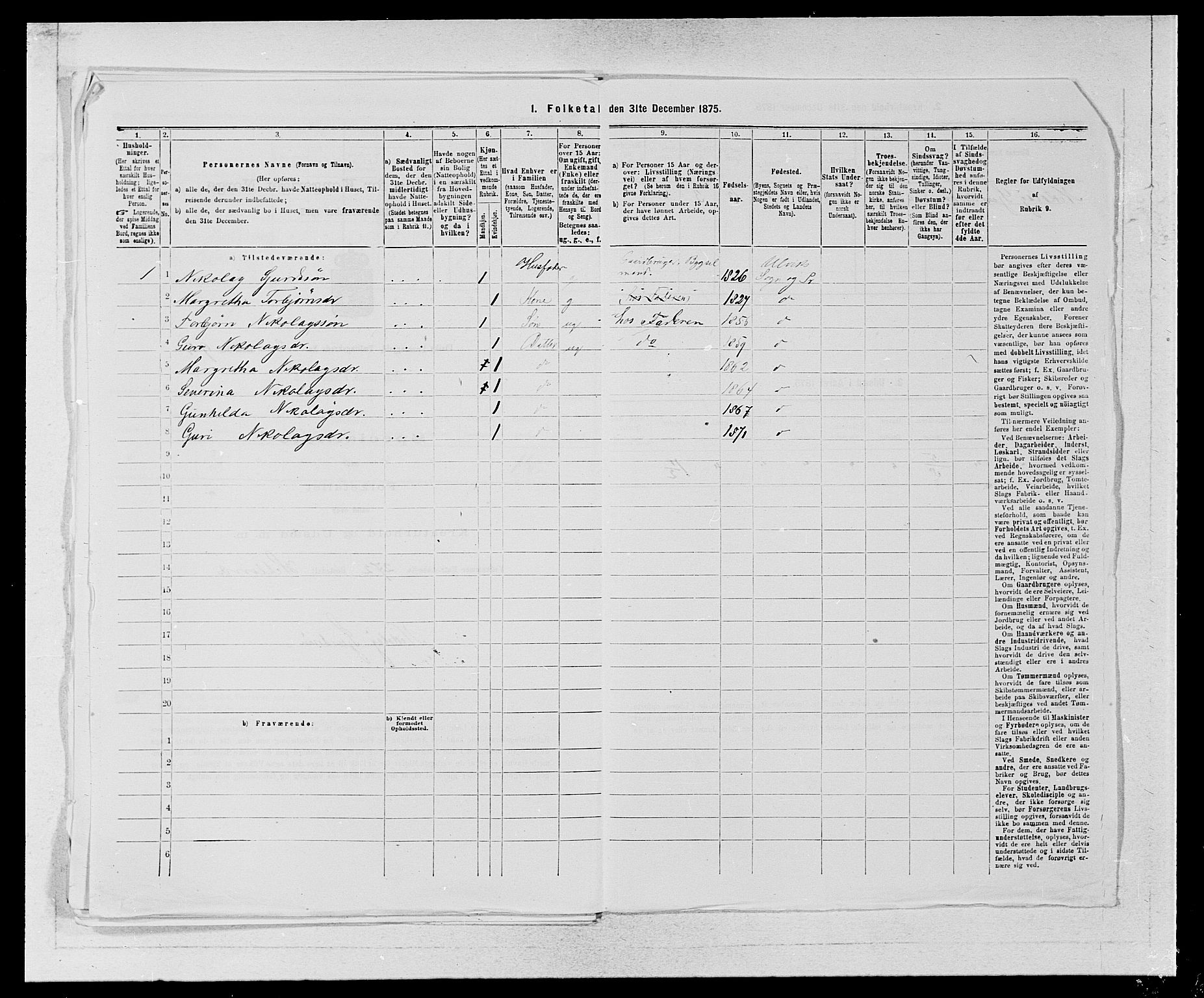 SAB, 1875 census for 1233P Ulvik, 1875, p. 486