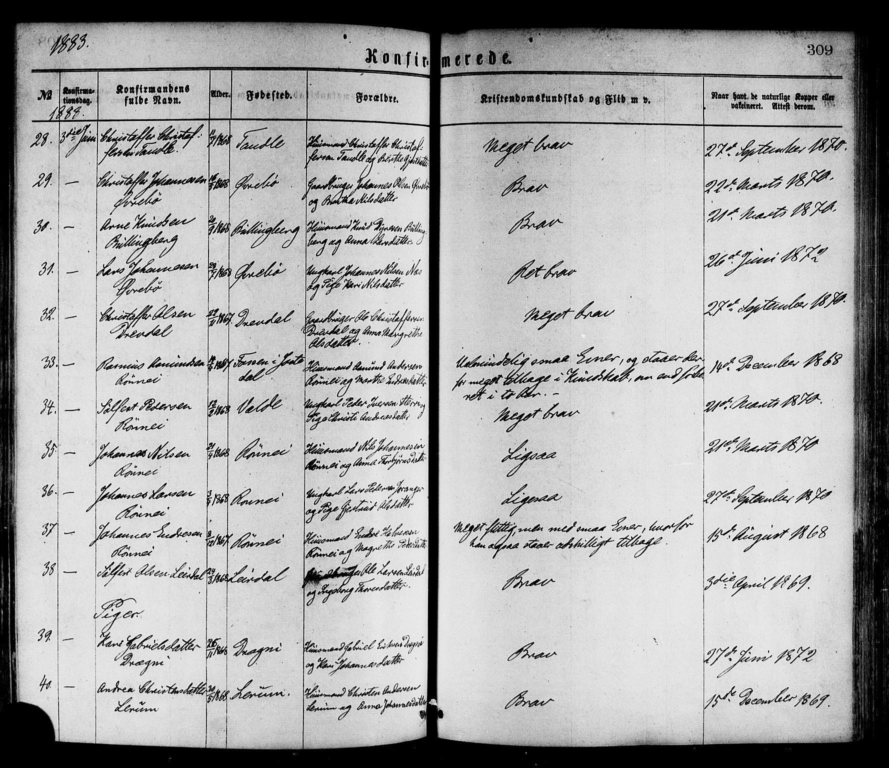 Luster sokneprestembete, SAB/A-81101/H/Haa/Haaa/L0010: Parish register (official) no. A 10, 1871-1886, p. 309