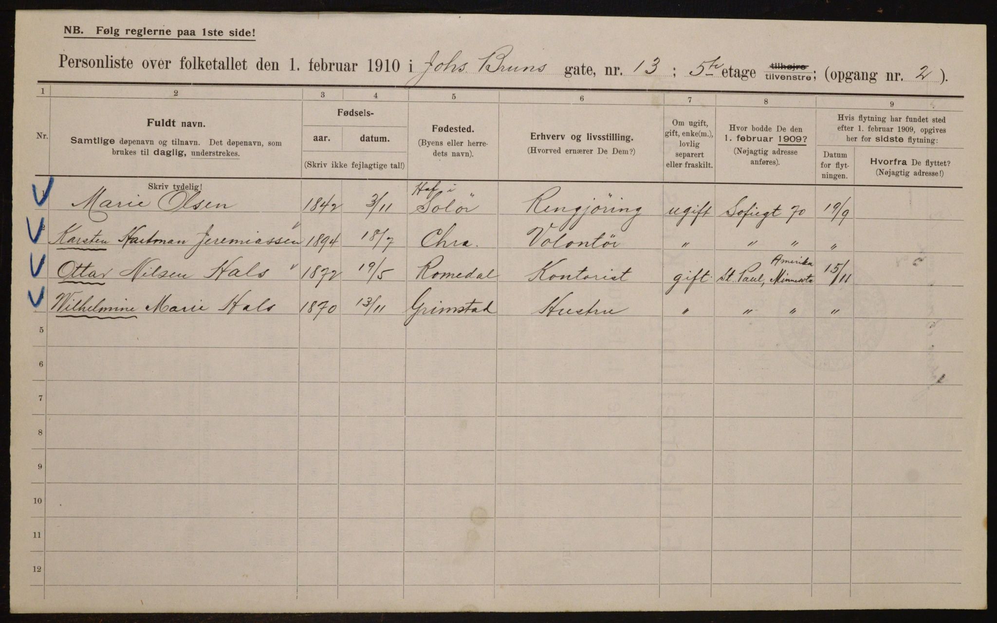 OBA, Municipal Census 1910 for Kristiania, 1910, p. 45819