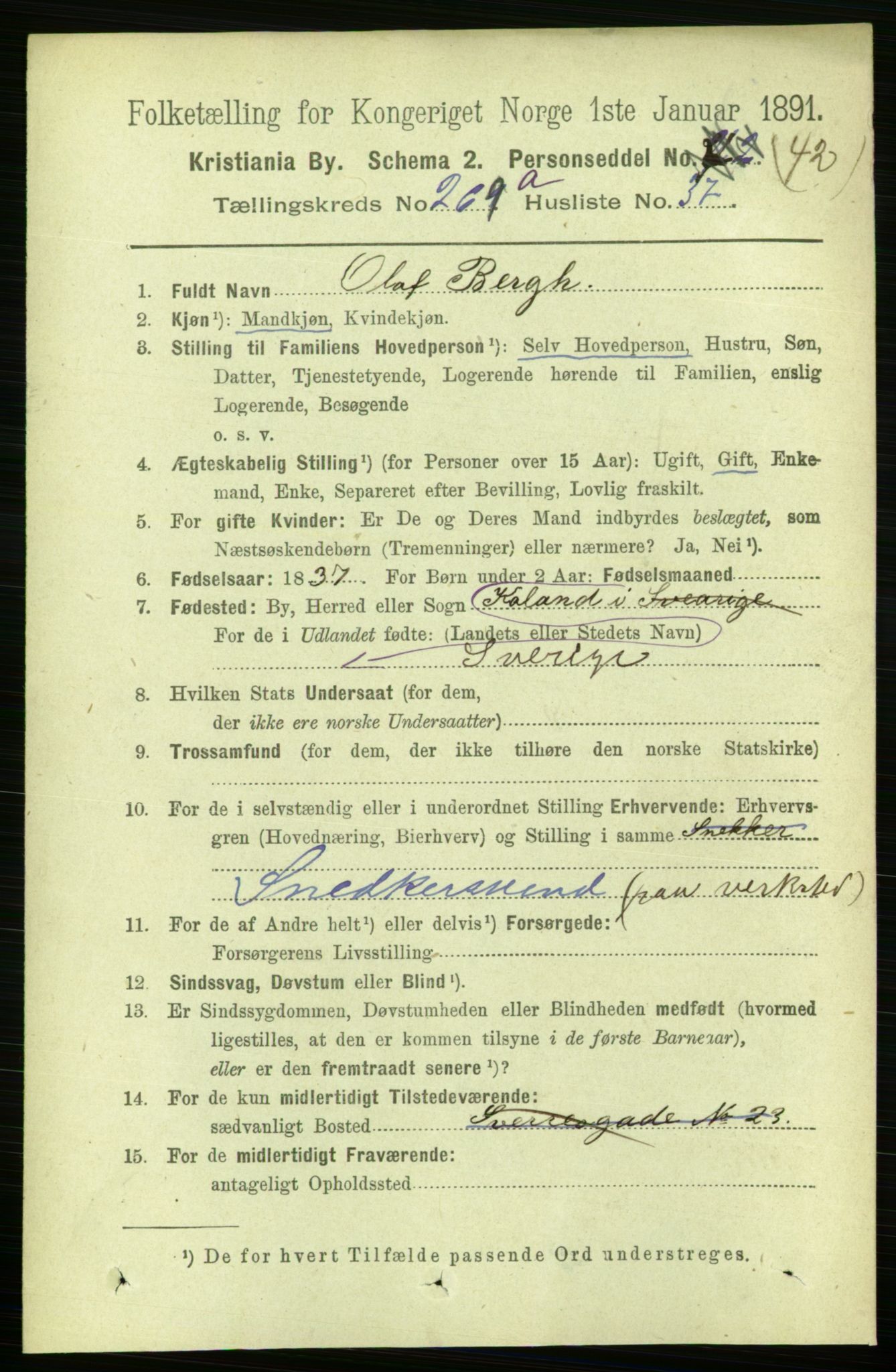 RA, 1891 census for 0301 Kristiania, 1891, p. 163915